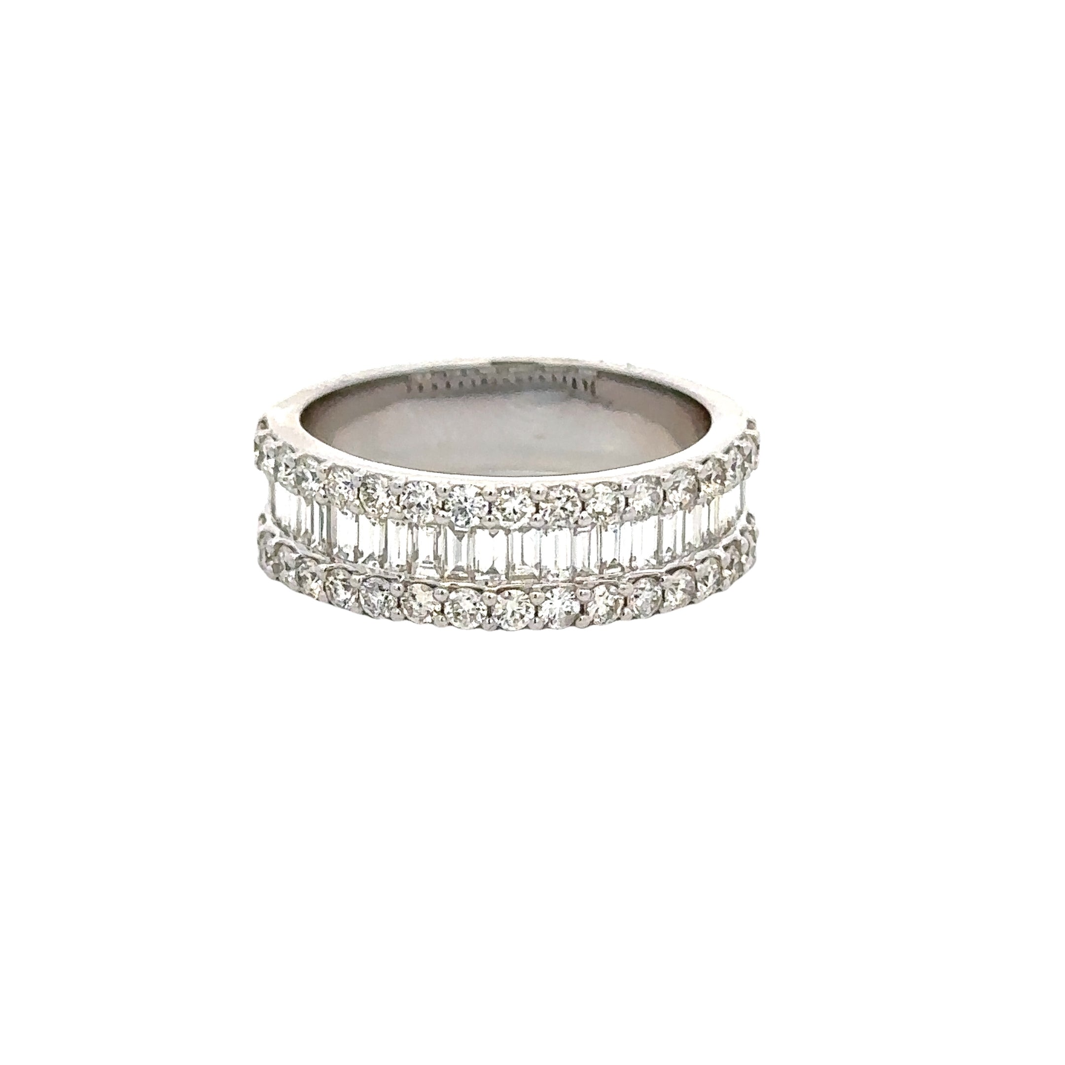 14K White Gold Baguette and Round 1-3/8CT. Diamond Band