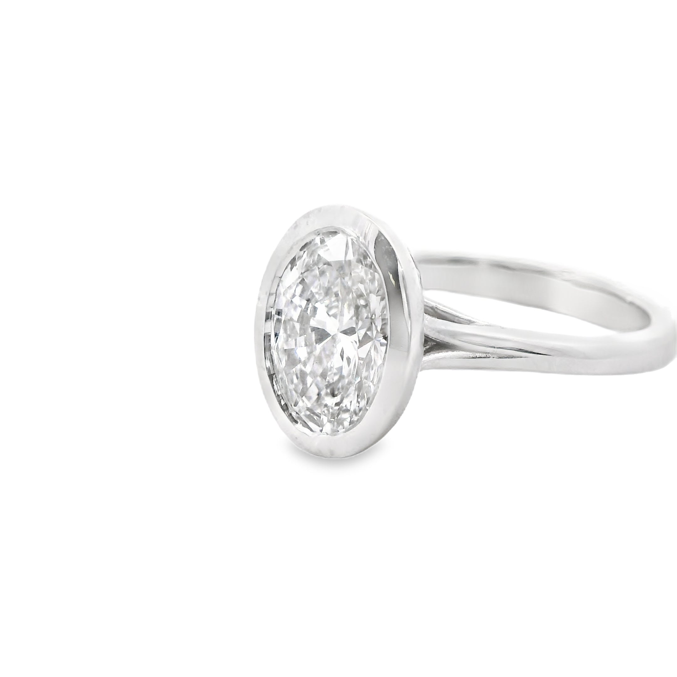 14K White Gold 2.06CT. Oval Bezel-Set Lab-Grown Diamond Engagement Ring