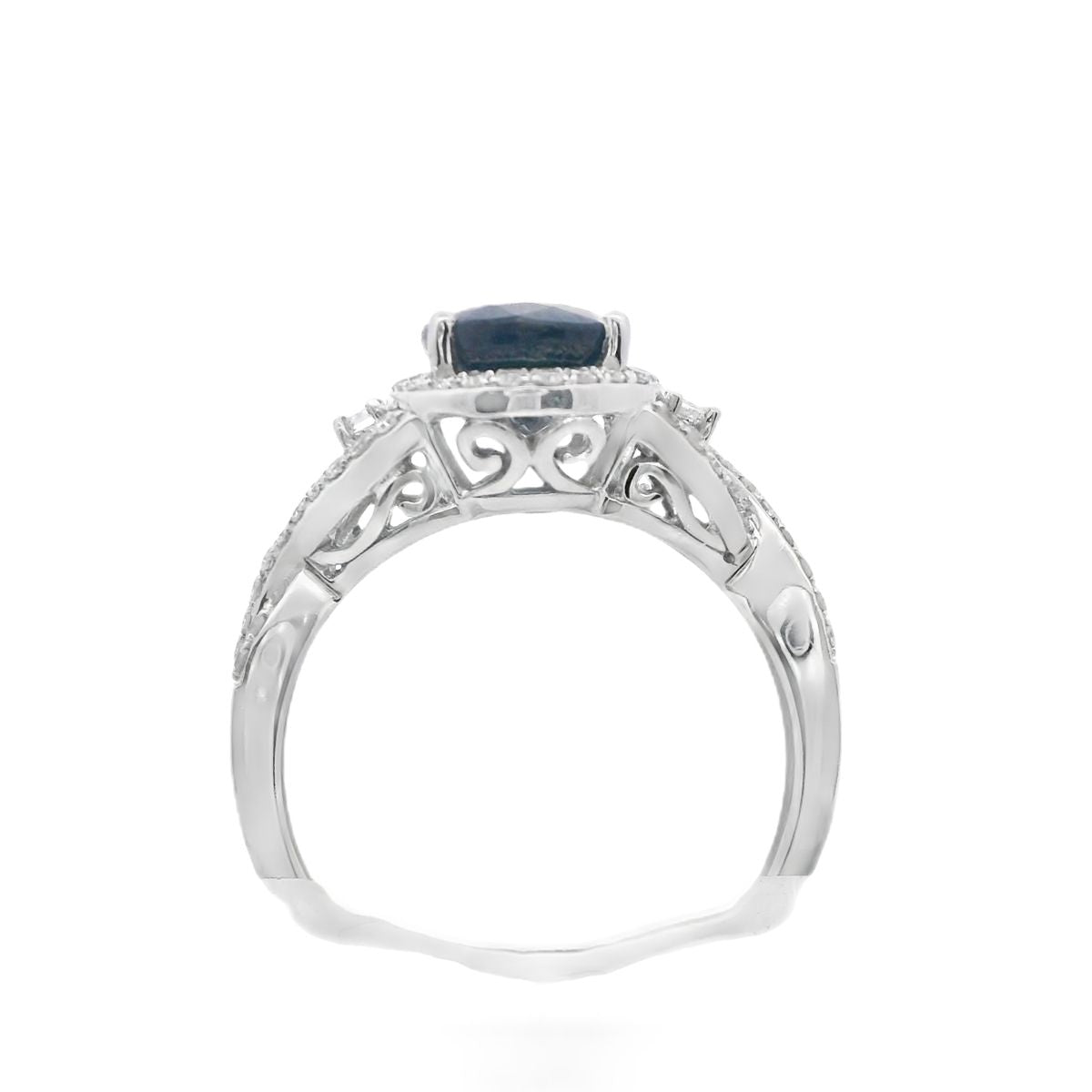 Effy 14K White Gold 1 -7/8 Ct. Oval Sapphire & 1/3 CTW Halo Diamond Ring