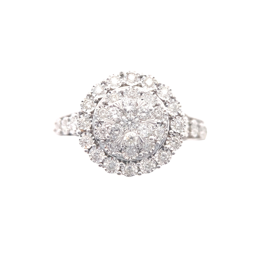 14K White Gold 1/2CT. Diamond Triple-Halo Cluster Engagement Ring