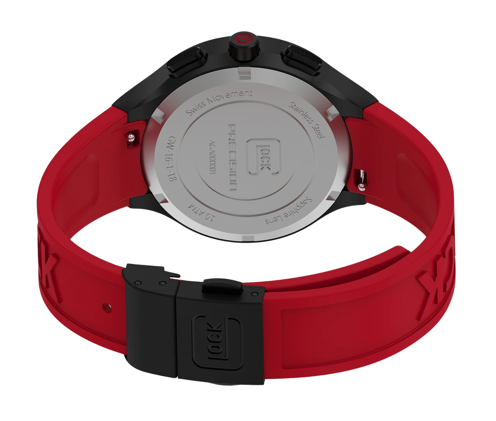 Black Stainless Steel With Red Silicone Strap Glock Watch