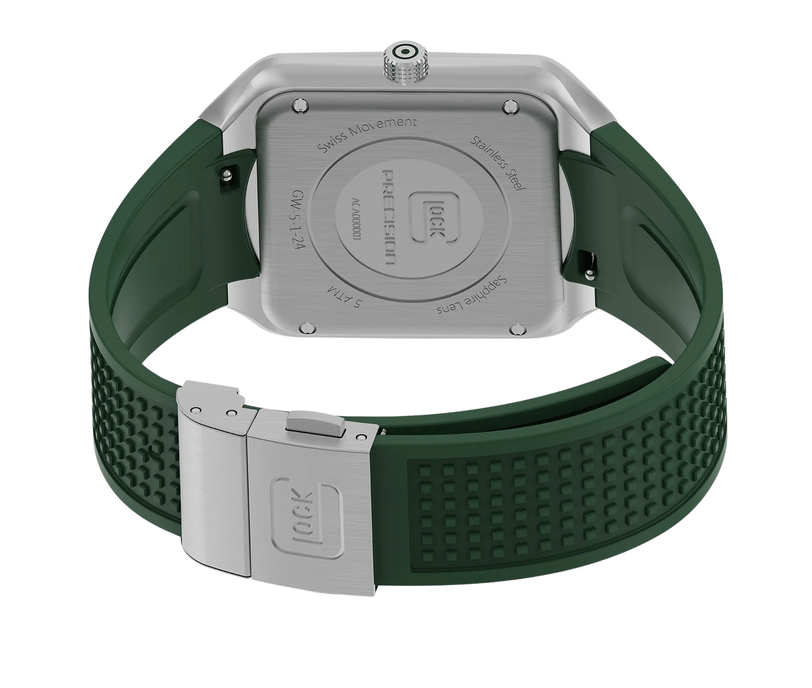 Stainless Steel With Green Silicone Strap Glock Watch