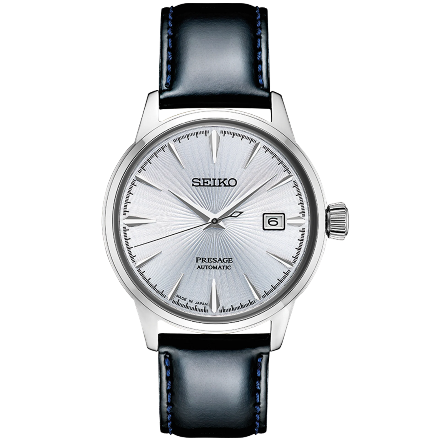 SEIKO Presage Men's Cocktail Automatic Light Blue Dial Watch with Leather Strap