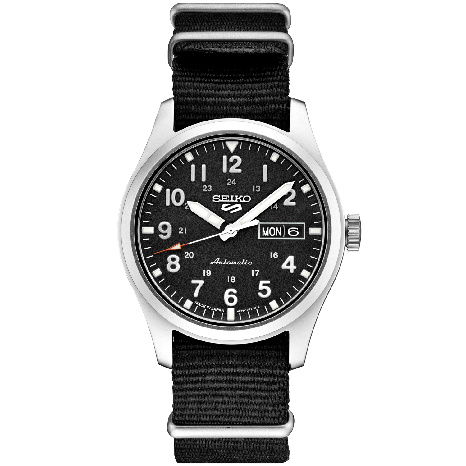SEIKO 5 Sports Retro Men's Automatic Black Dial Watch with Black Nylon Strap
