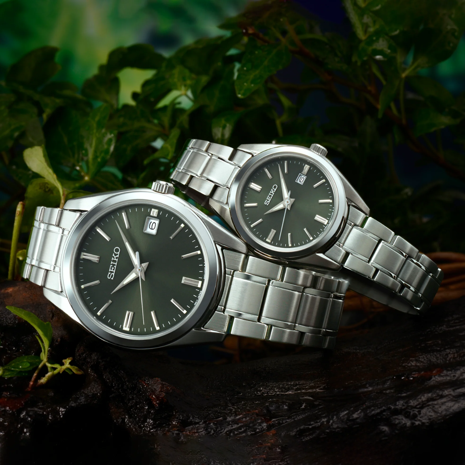 SEIKO Essentials Men's Quartz Stainless Steel Green Dial Watch