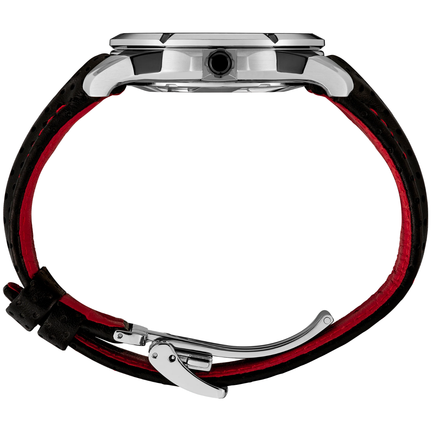 SEIKO Coutura Men's Quartz Stainless Steel Red Dial Watch with Black Leather Band