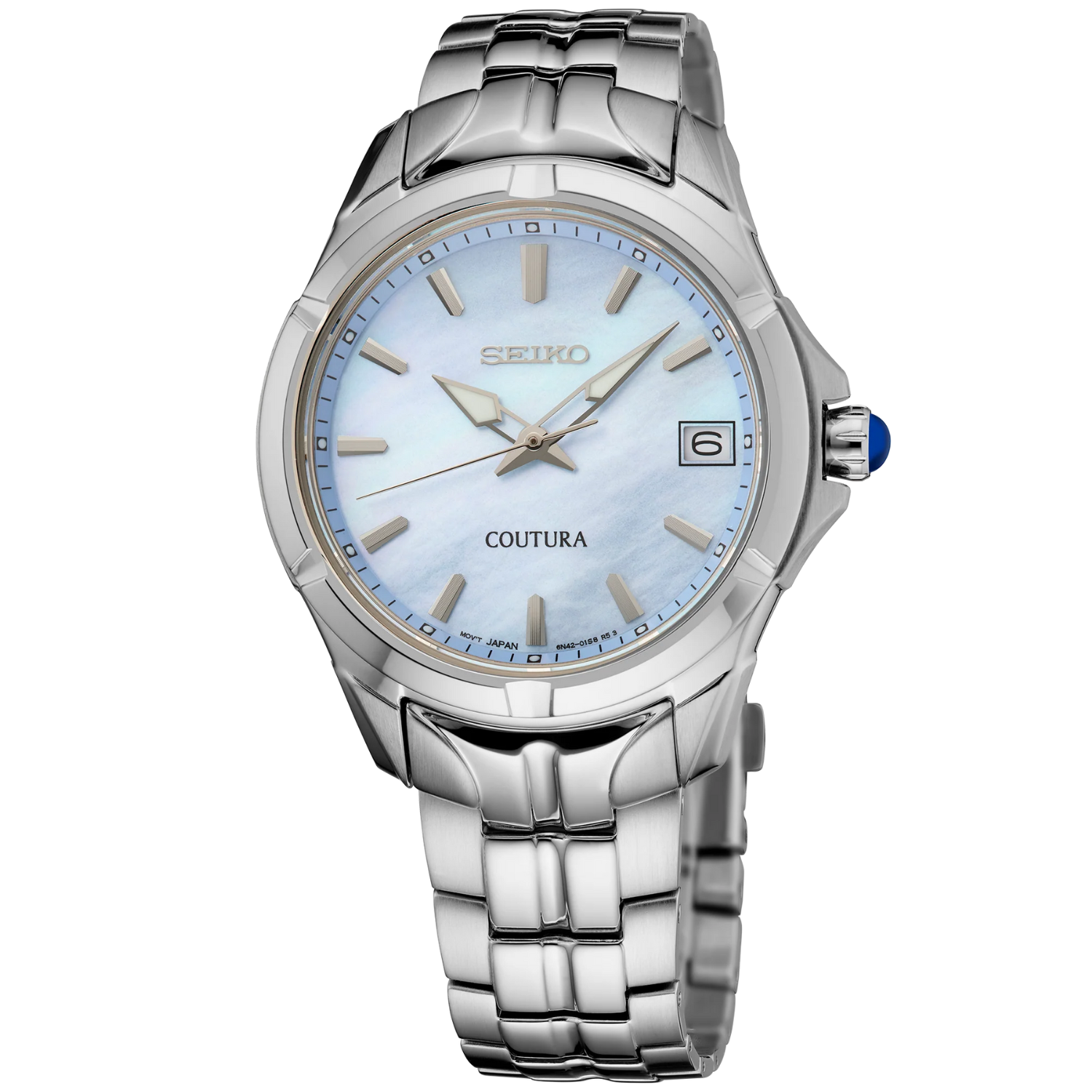 SEIKO Coutura Women's Stainless Steel Quartz Light Blue Mother of Pearl Dial Watch