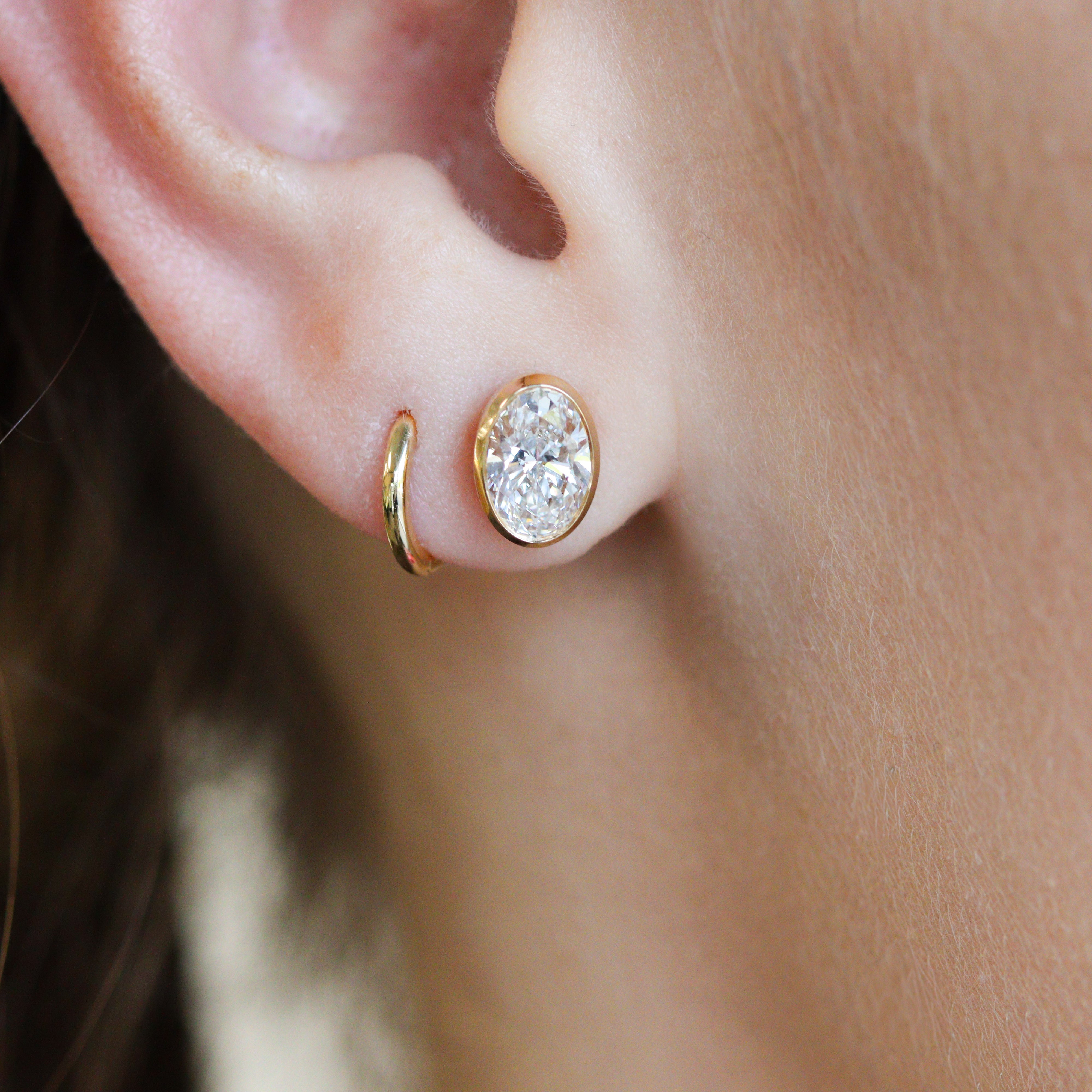 14K Yellow Gold Certified 2.18CTW. Oval-Cut Lab-Grown Diamond Bezel-Set Stud Earrings
