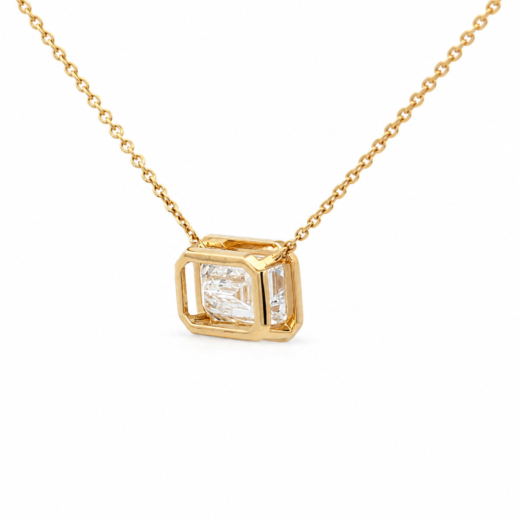 14K Yellow Gold Certified 3.01CT. Lab-Grown Diamond Emerald-Cut Pendant Necklace