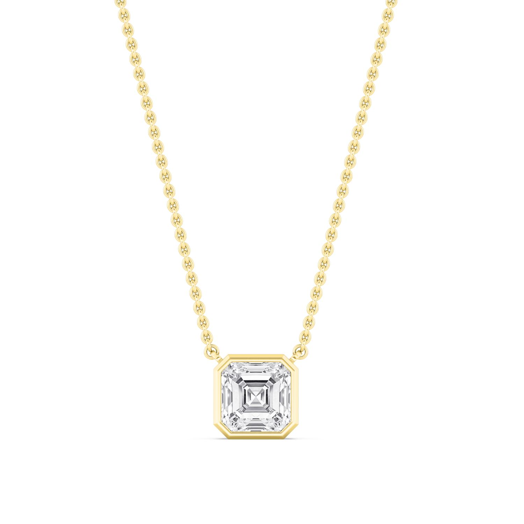 14K Yellow Gold Certified 1.01CT. Asscher-Cut Lab-Grown Diamond Bezel-Set Pendant Necklace