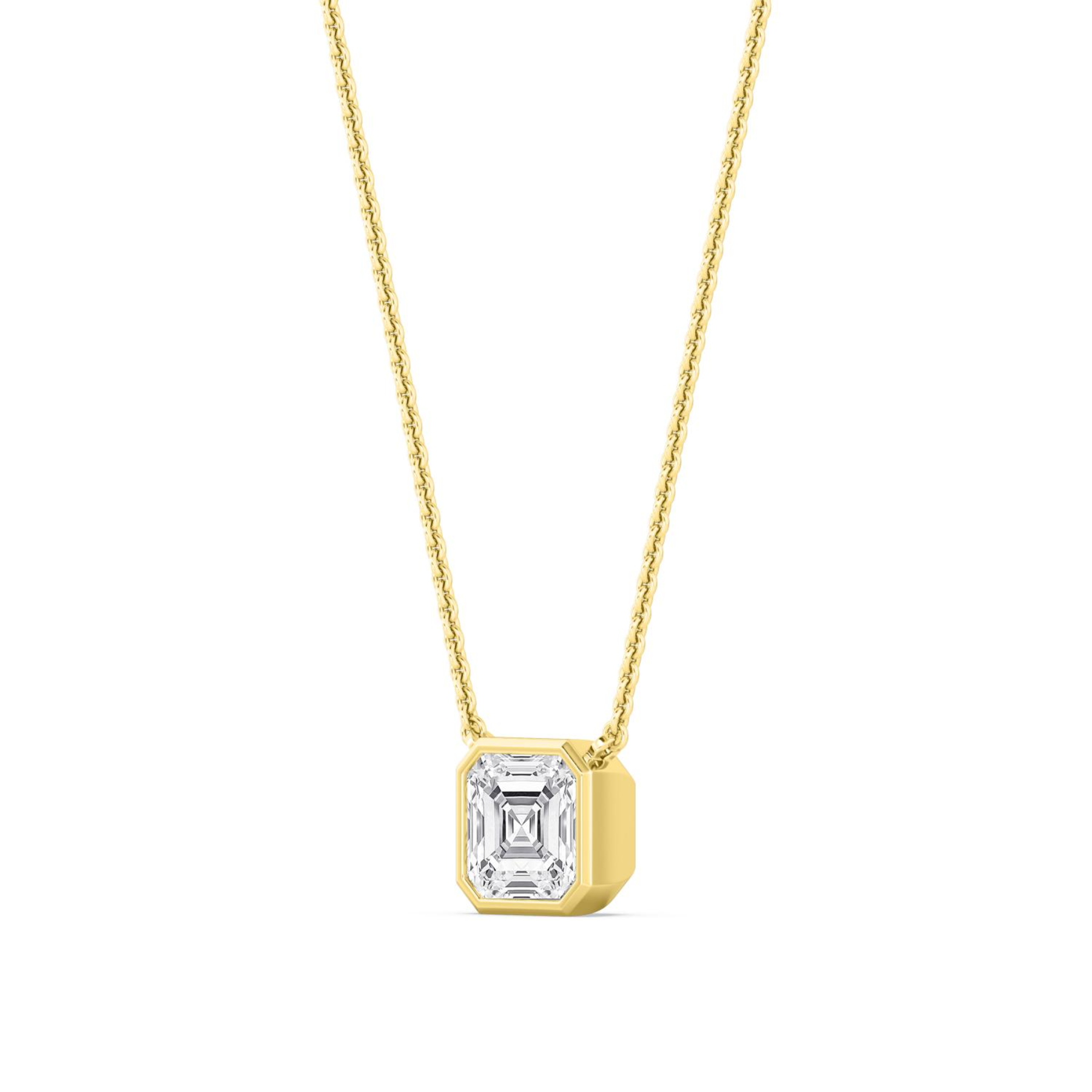 14K Yellow Gold Certified 1.01CT. Asscher-Cut Lab-Grown Diamond Bezel-Set Pendant Necklace
