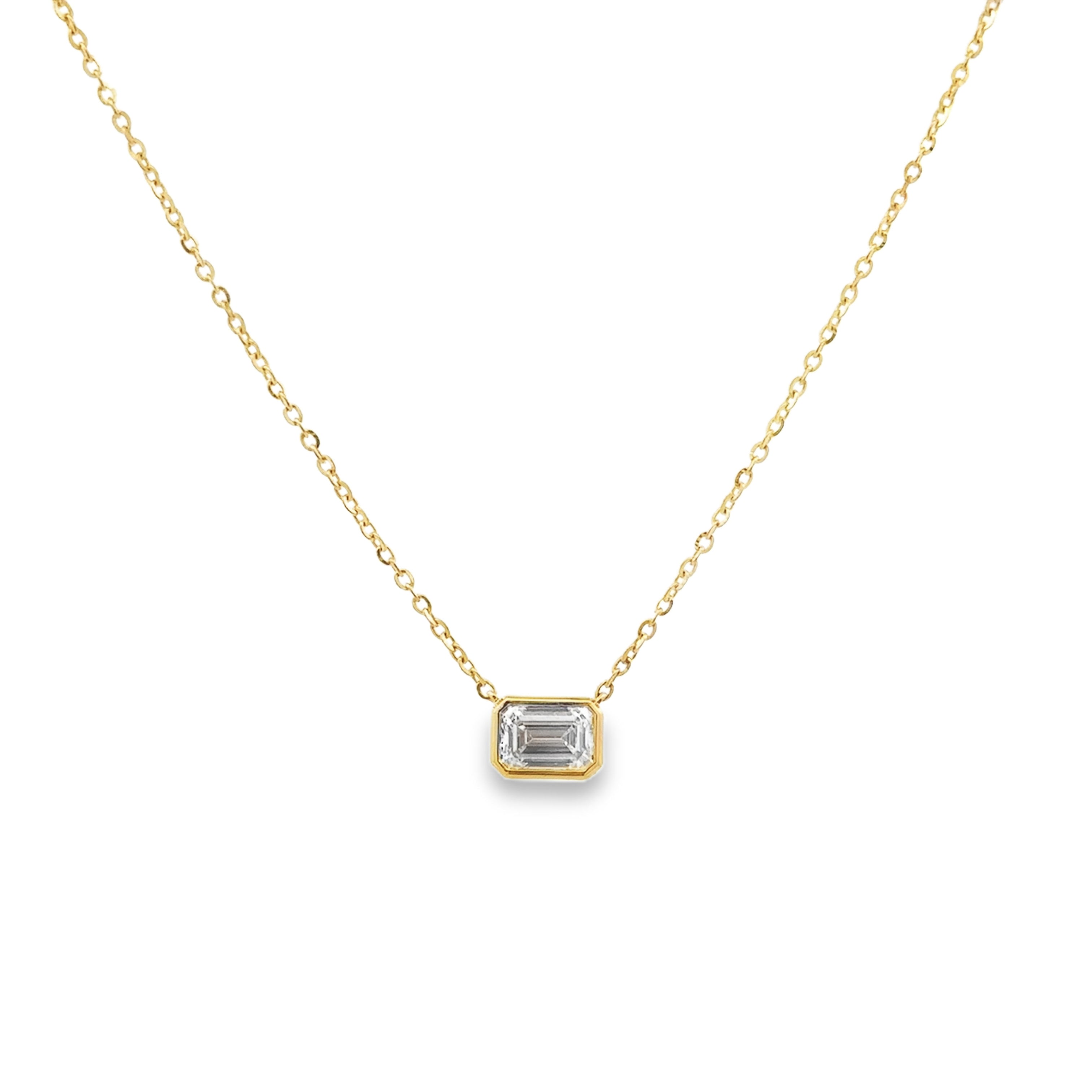 14K Yellow Gold Certified 1.06CT. Emerald-Cut Lab-Grown Diamond Bezel-Set Pendant Necklace
