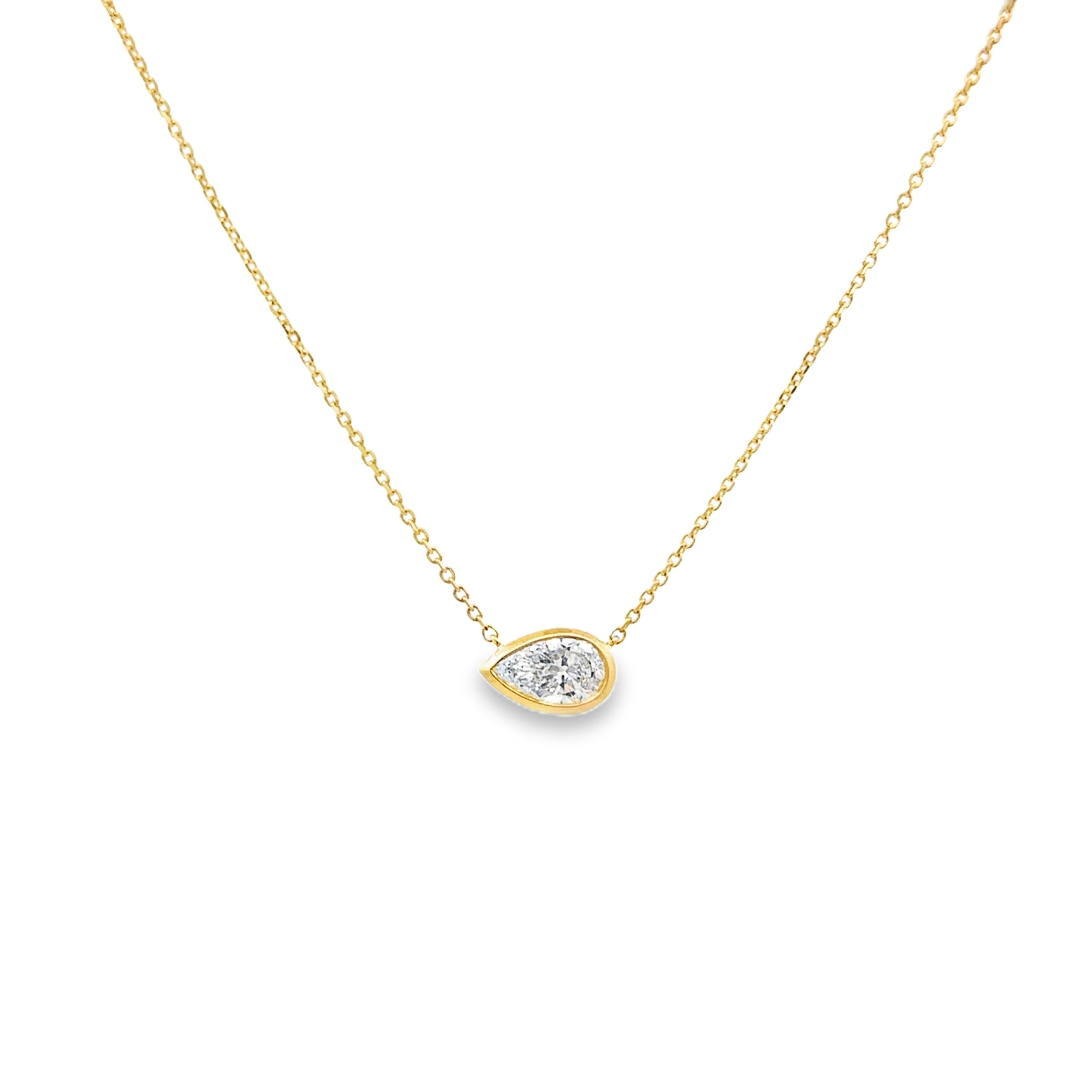 14K Yellow Gold Certified 1.00CT. Pear-Cut Lab-Grown Diamond Bezel-Set Pendant Necklace