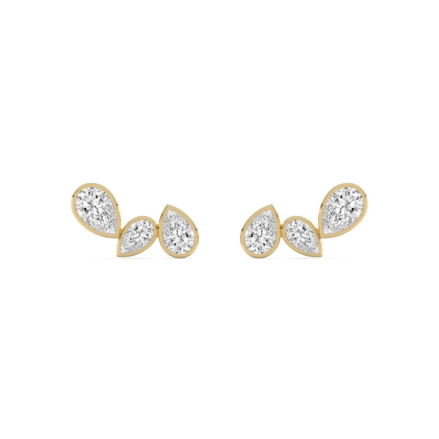 14K Yellow Gold 2.27CTW. Lab-Grown Diamond 3-Stone Bezel Pear Stud Earrings