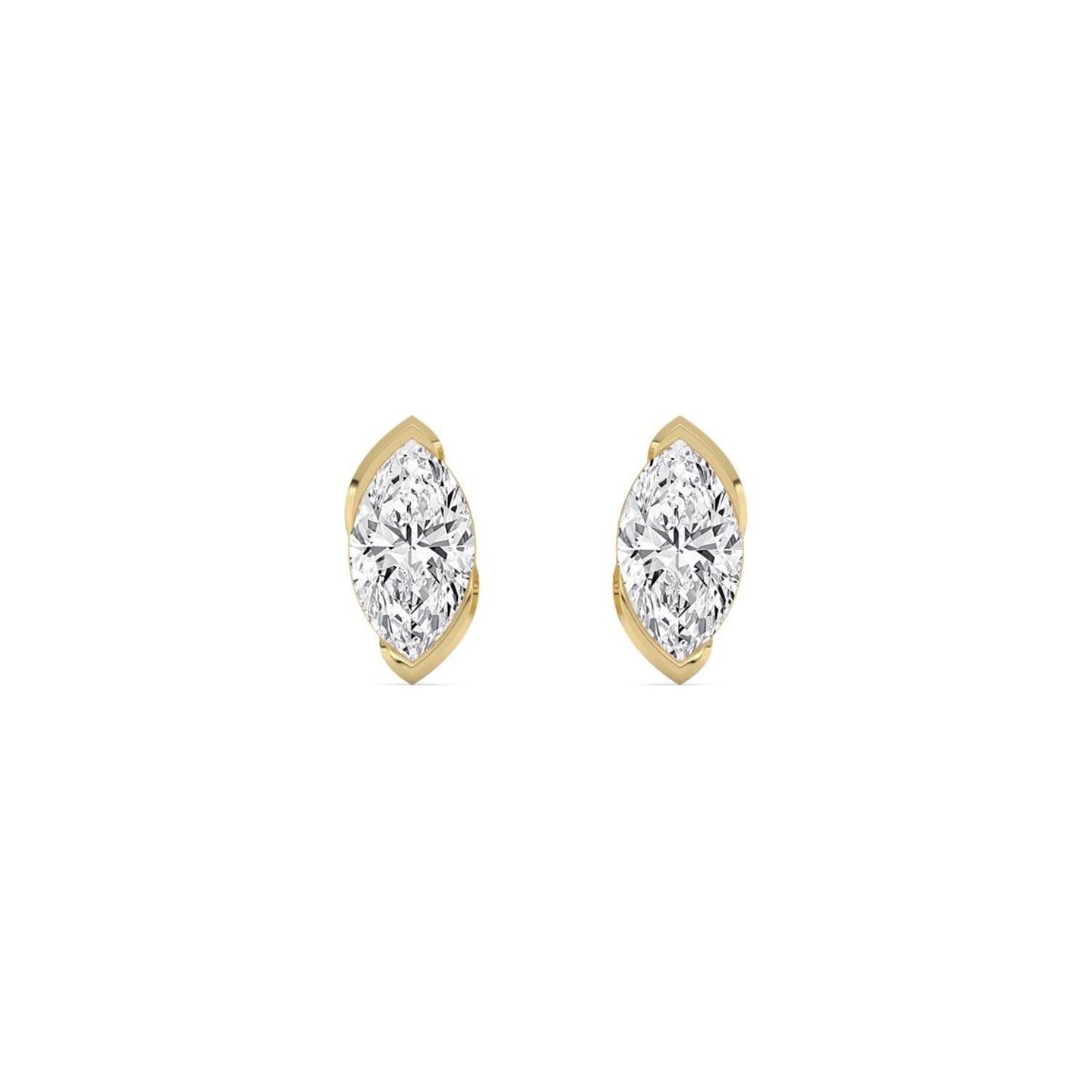 14K Yellow Gold 1.41CTW. Marquise-Cut Lab-Grown Diamond Half-Bezel Stud Earrings
