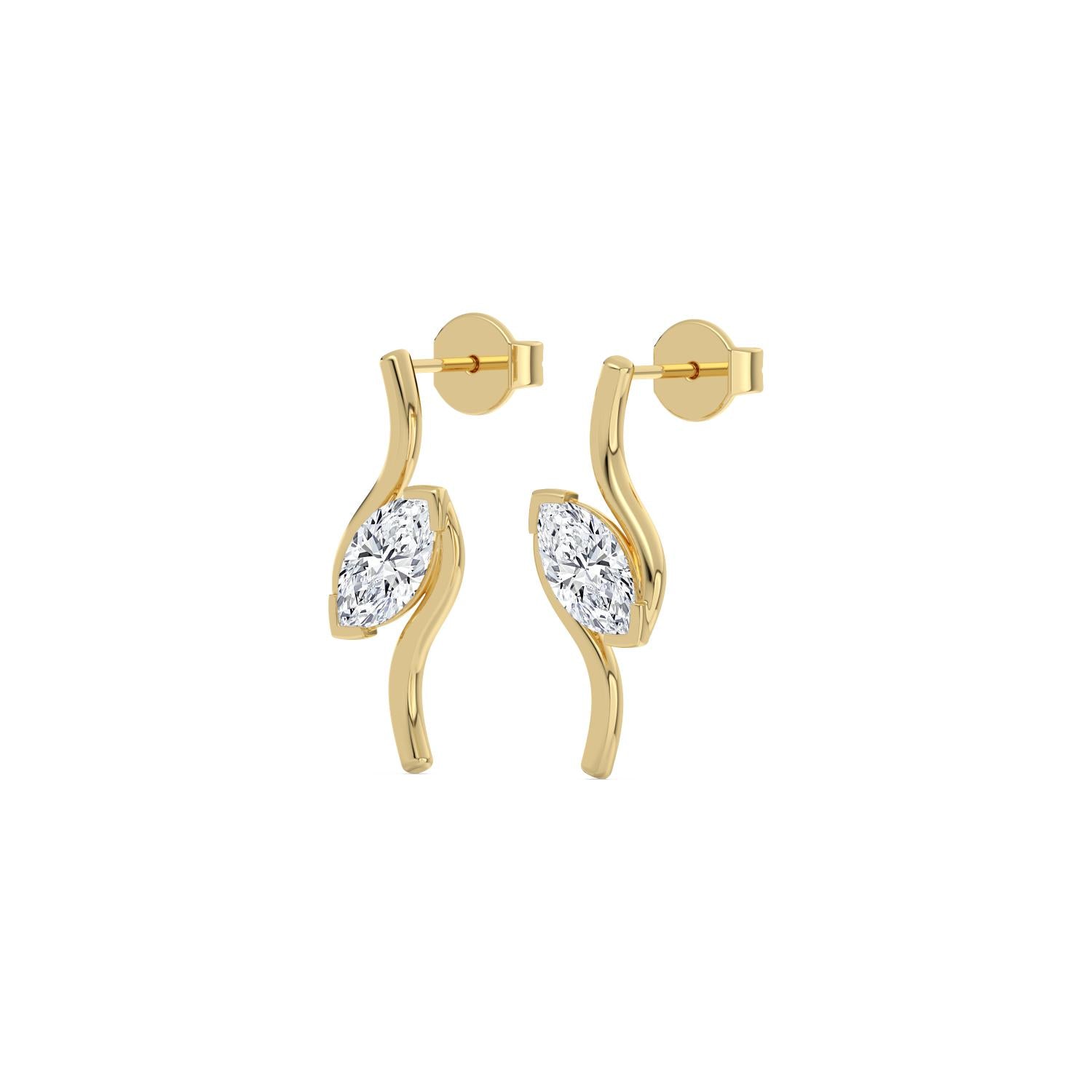 14K Yellow Gold 1.50CTW. Marquise-Cut Lab-Grown Diamond Squiggle Stud Earrings