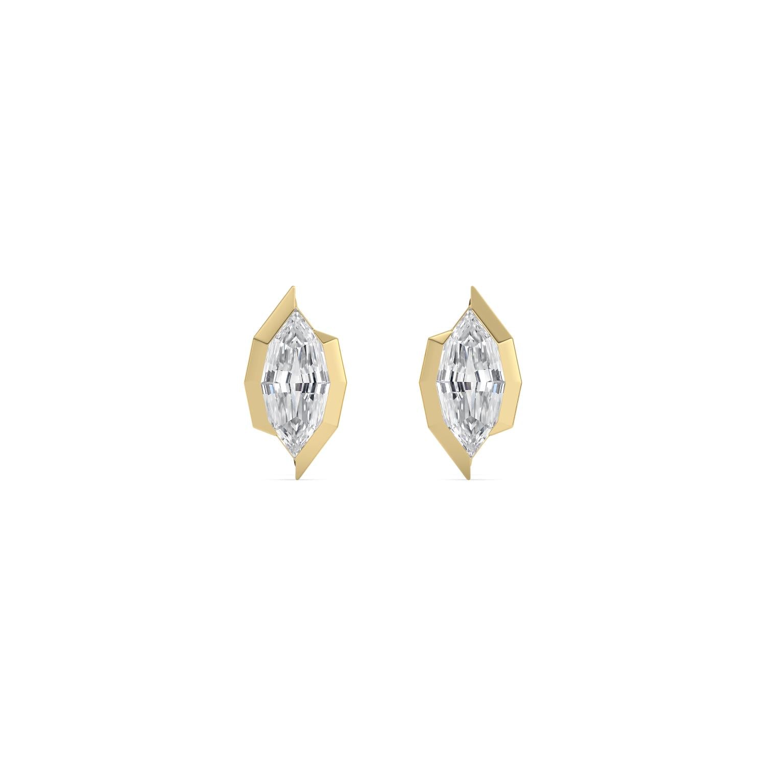 14K Yellow Gold 2.09CTW. Step-Cut Marquise Lab-Grown Diamond Half-Bezel Stud Earrings