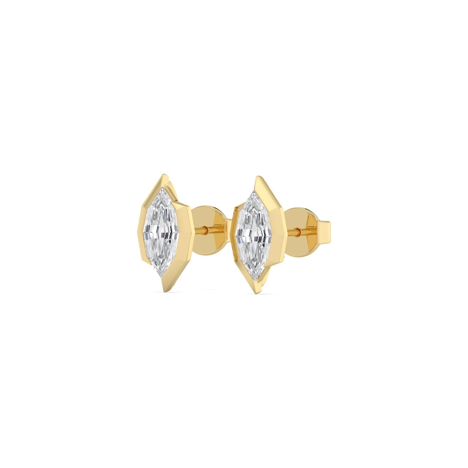 14K Yellow Gold 2.09CTW. Step-Cut Marquise Lab-Grown Diamond Half-Bezel Stud Earrings