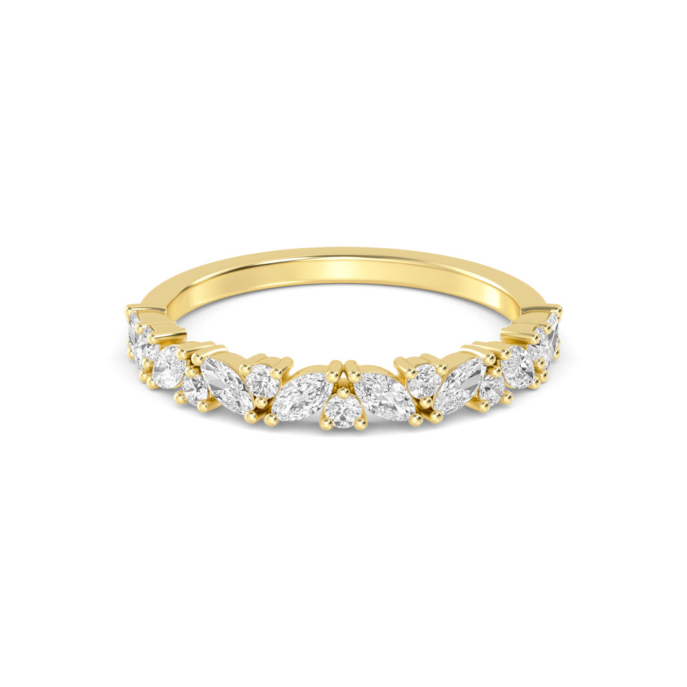 14K Yellow Gold 0.74CTW. Lab-Grown Diamond Scattered Marquise & Round Band