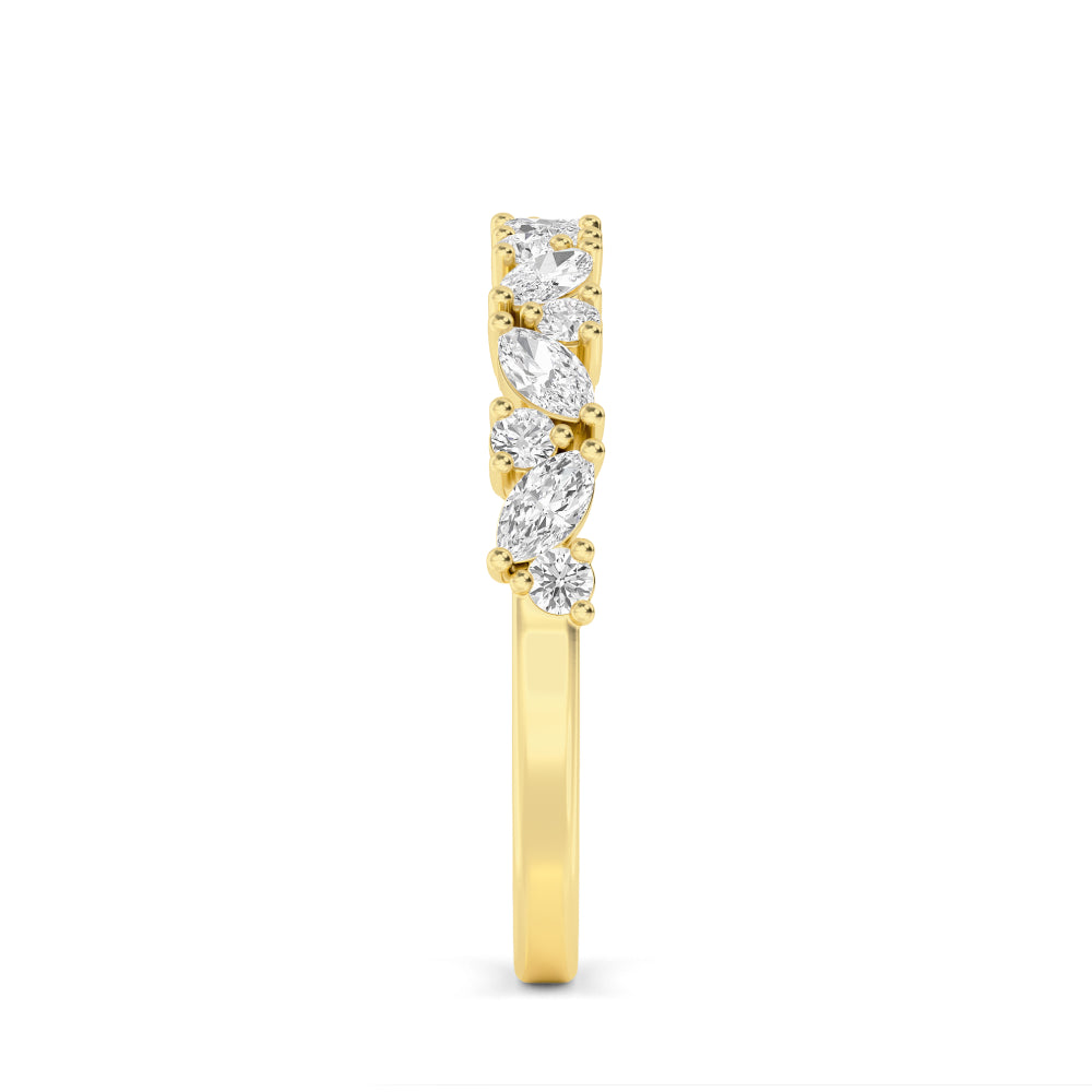 14K Yellow Gold 0.74CTW. Lab-Grown Diamond Scattered Marquise & Round Band