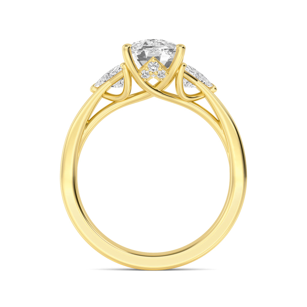 Gold ring with a diamond on a white background