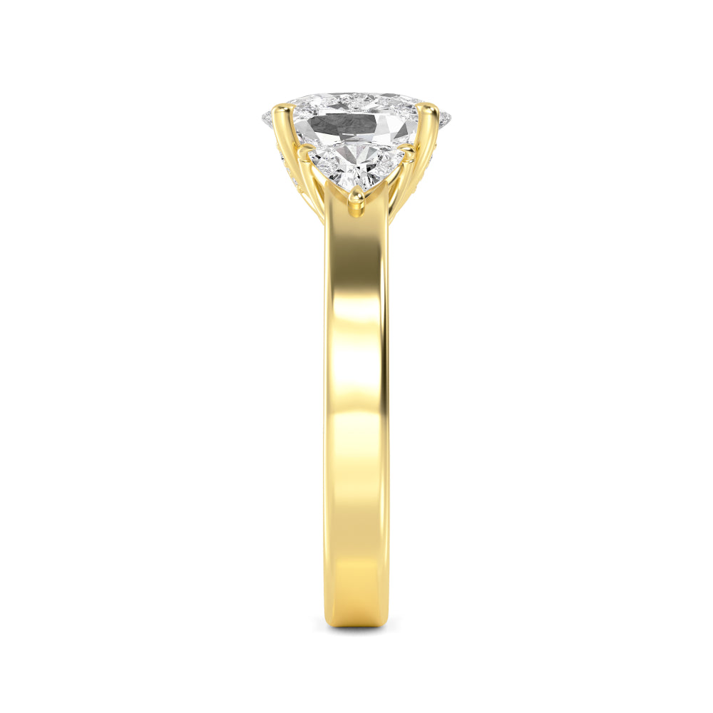 Gold ring with a diamond on a white background