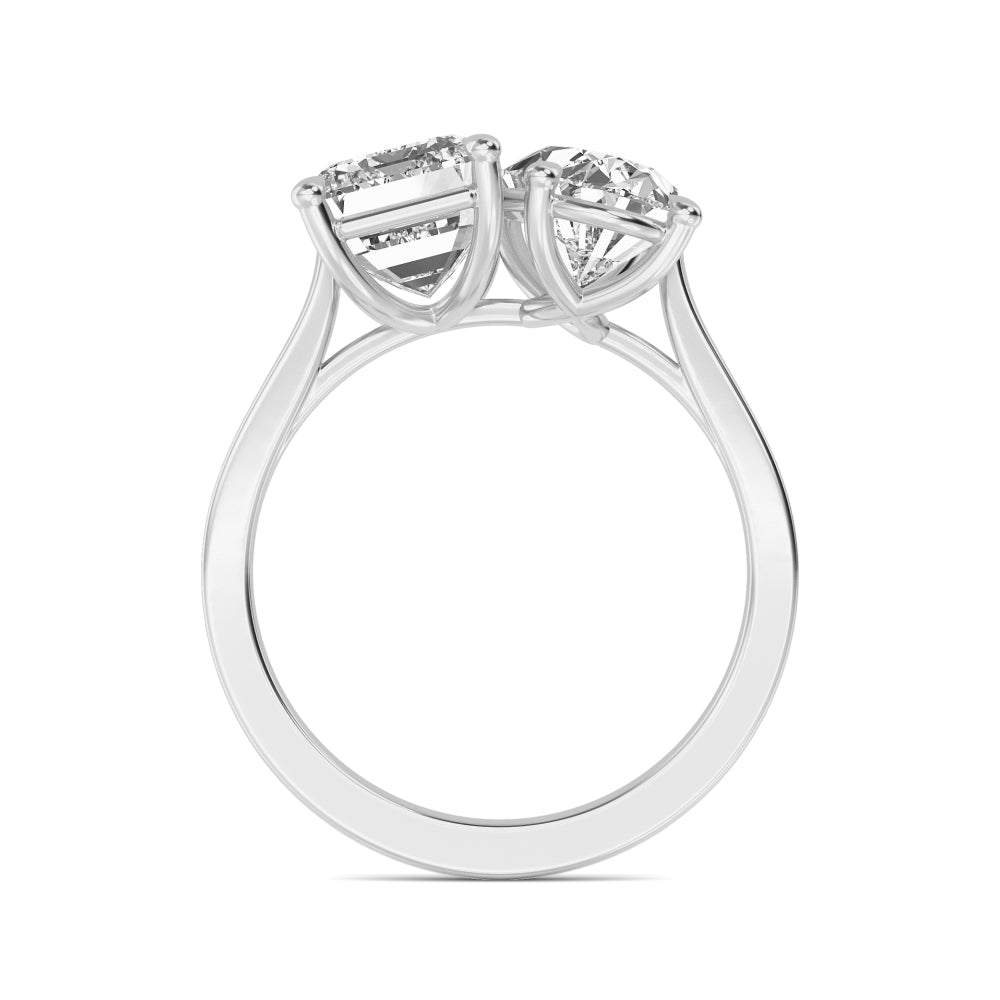 14K White Gold 3.13CTW. Certified Lab-Grown Diamond Emerald-Cut and Oval Toi-et-Moi Ring