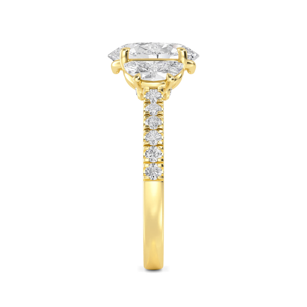 14K Yellow Gold 3.13CTW. Lab-Grown Diamond Oval and Half-Moon 3-Stone Accented Engagement Ring