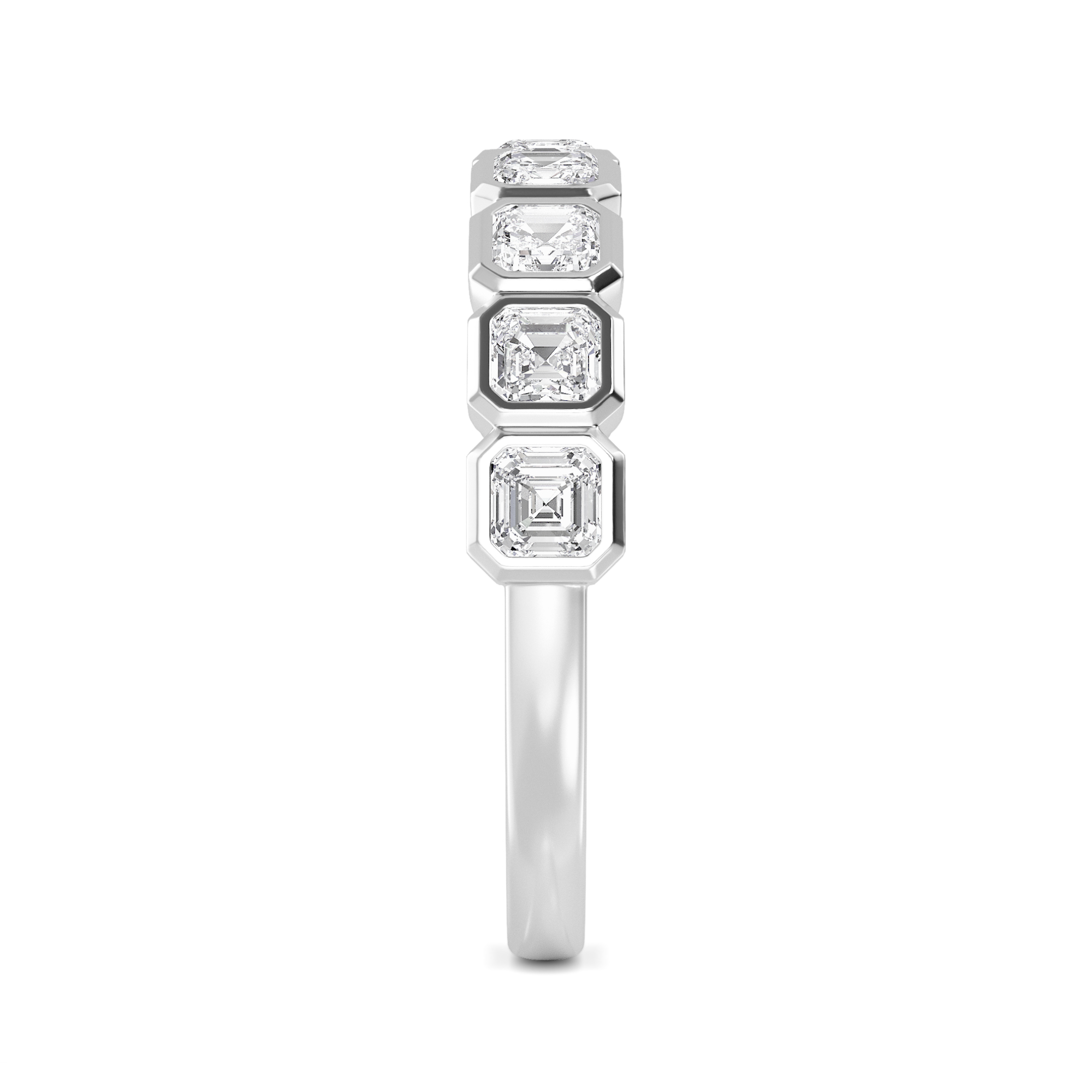 14K White Gold 1.10CTW. Asscher-Cut Lab-Grown Diamond 9-Stone Bezel-Set Band