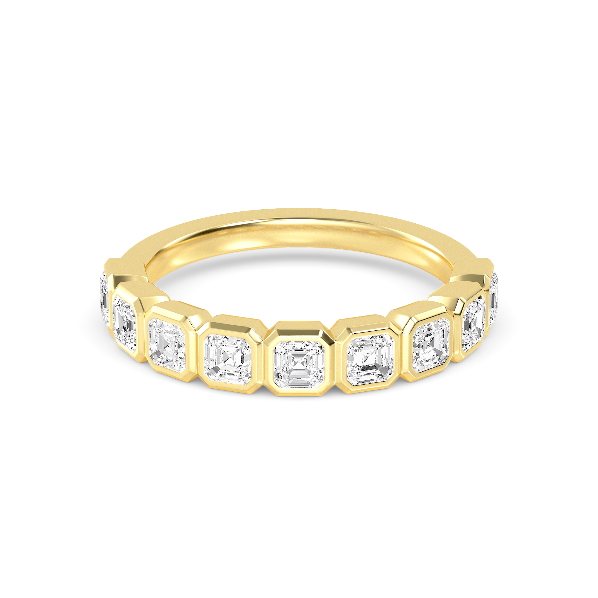 14K Yellow Gold 1.10CTW. Asscher-Cut Lab-Grown Diamond 9-Stone Bezel-Set Band