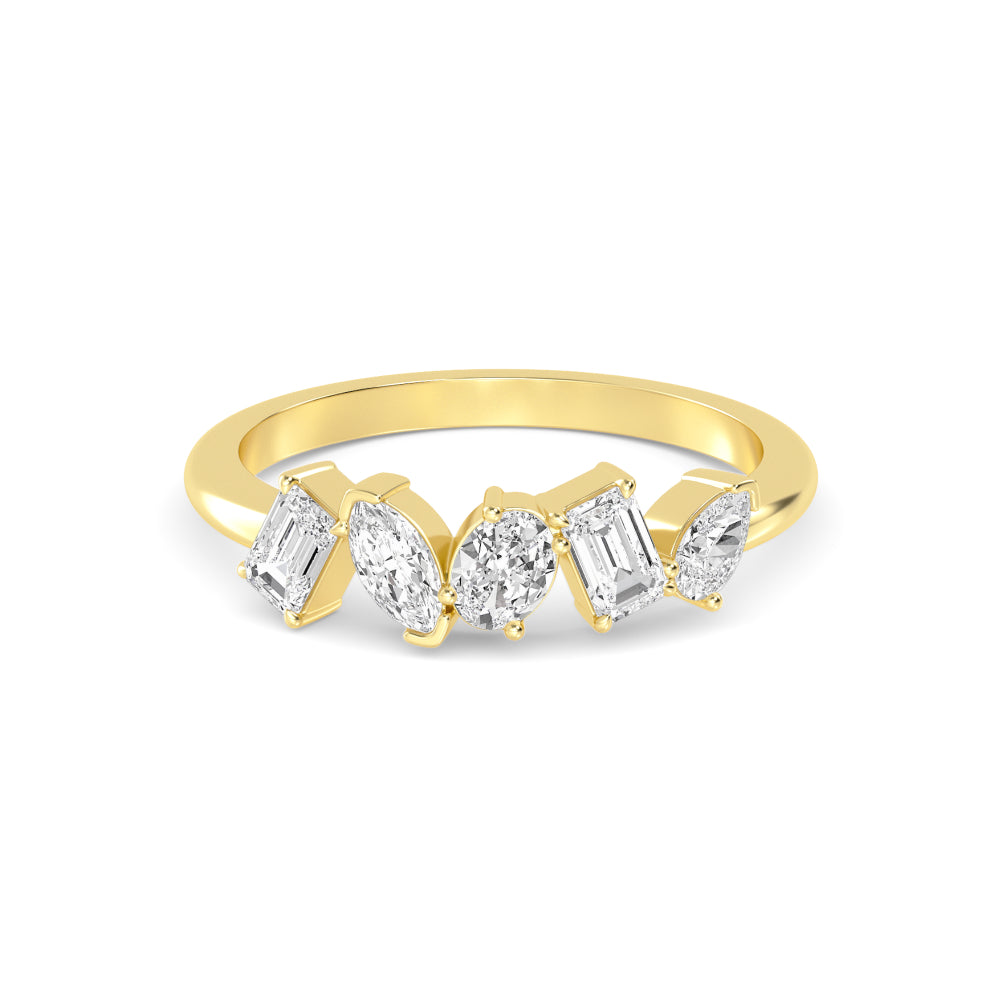 14K Yellow Gold 0.68CTW. Lab-Grown Diamond Multi-Shape 5-Stone Ring