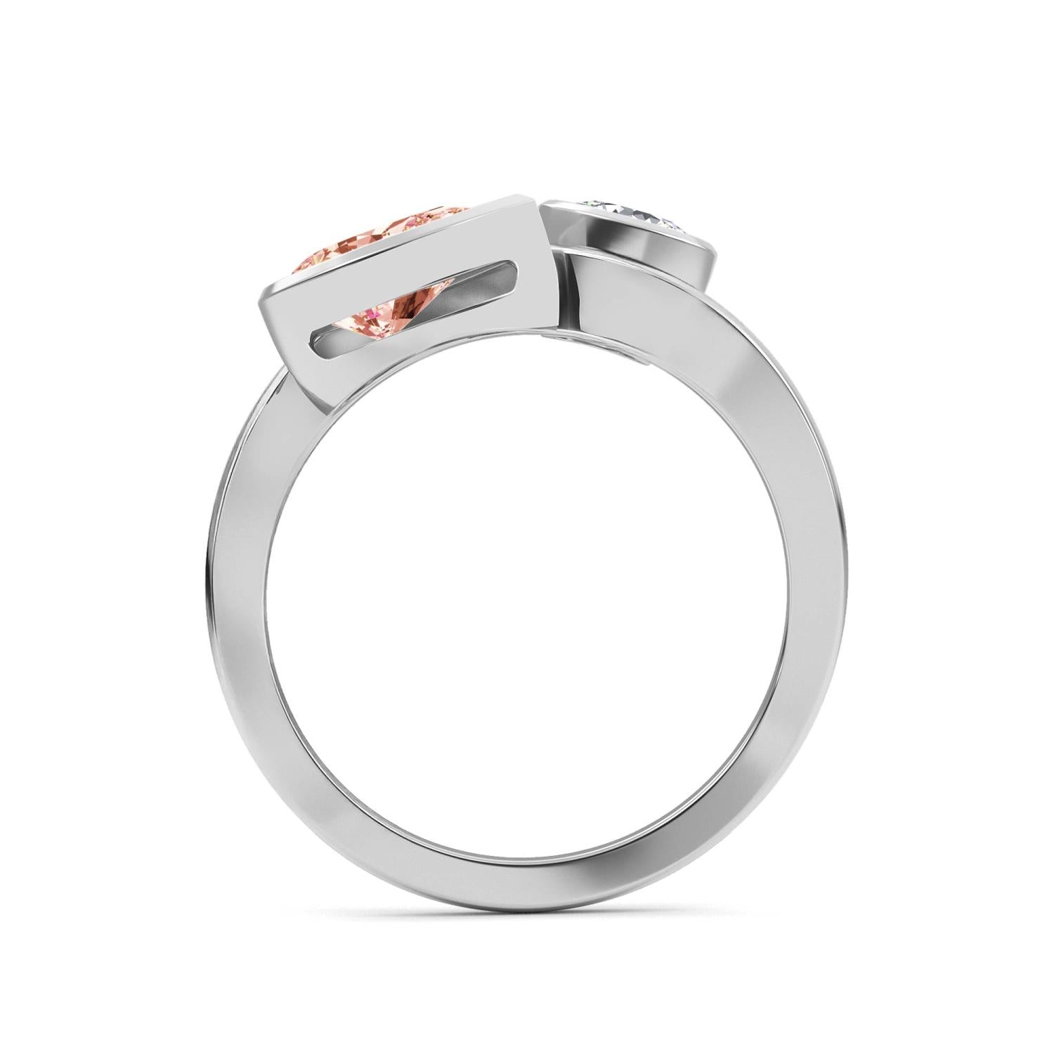 14K White Gold 1.66CTW. Lab-Grown Diamond Round and Pink Pear Two-Stone Ring