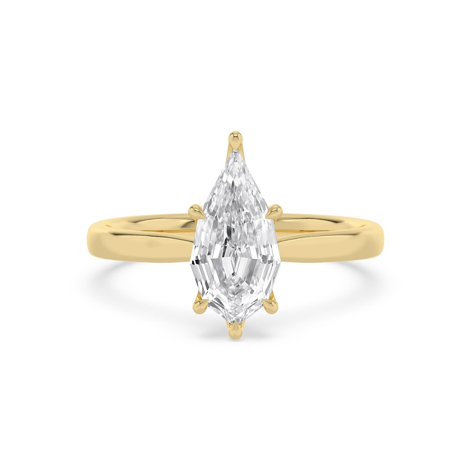 14K Yellow Gold 2.08CT. Lab-Grown Diamond Step-Cut-Pear Solitaire Engagement Ring