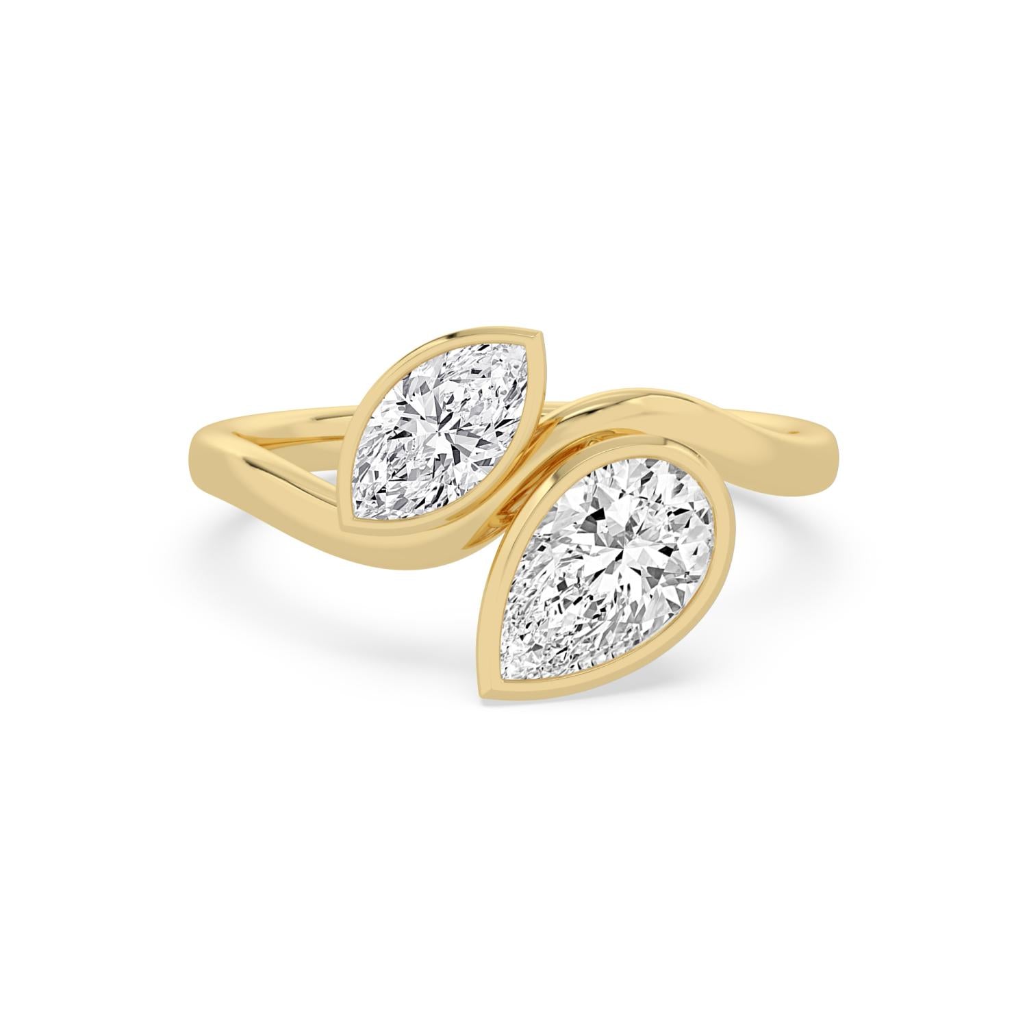 14K Yellow Gold 1.57CTW. Certified Lab-Grown Diamond Pear and Marquise Two-Stone Ring