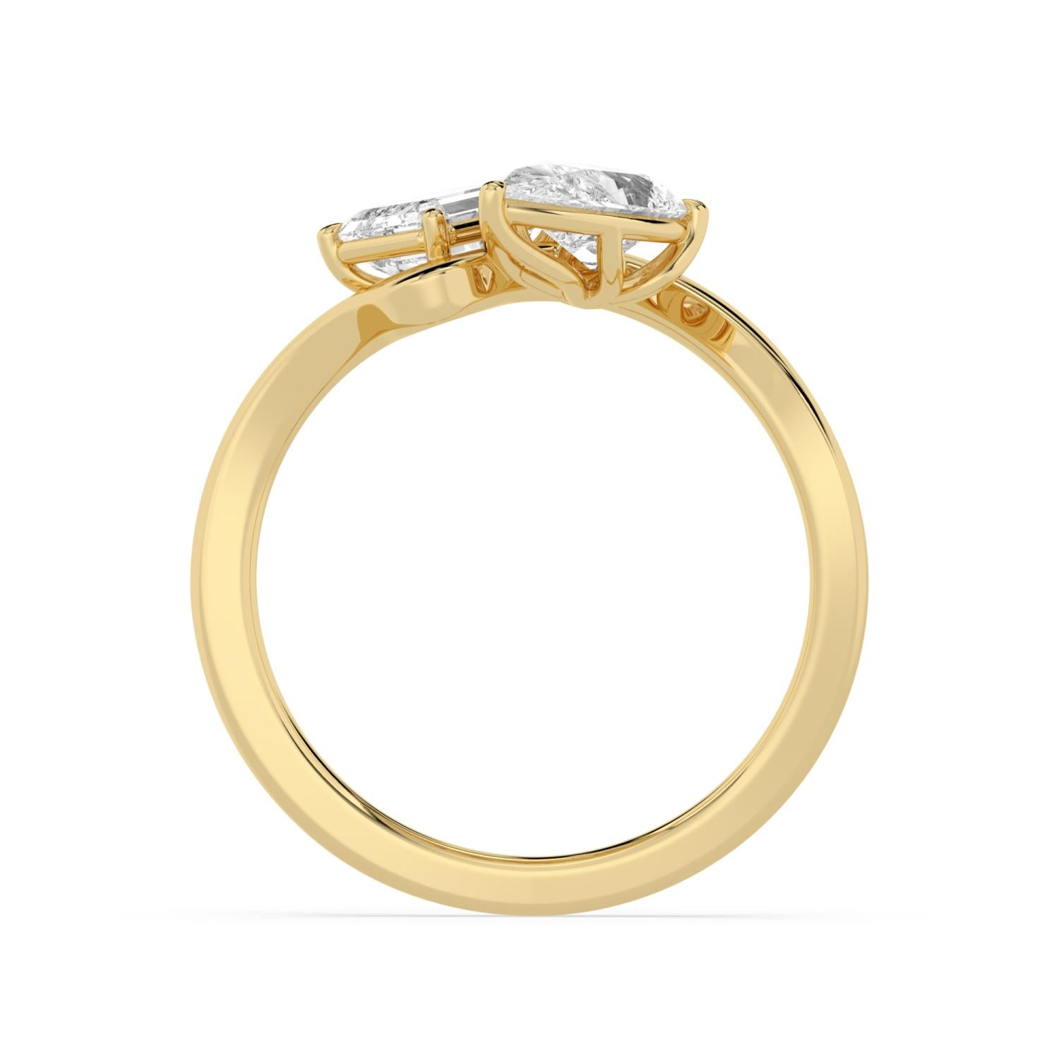 14K Yellow Gold 1.54CTW. Lab-Grown Diamond Pear and Emerald-Cut Two-Stone Ring