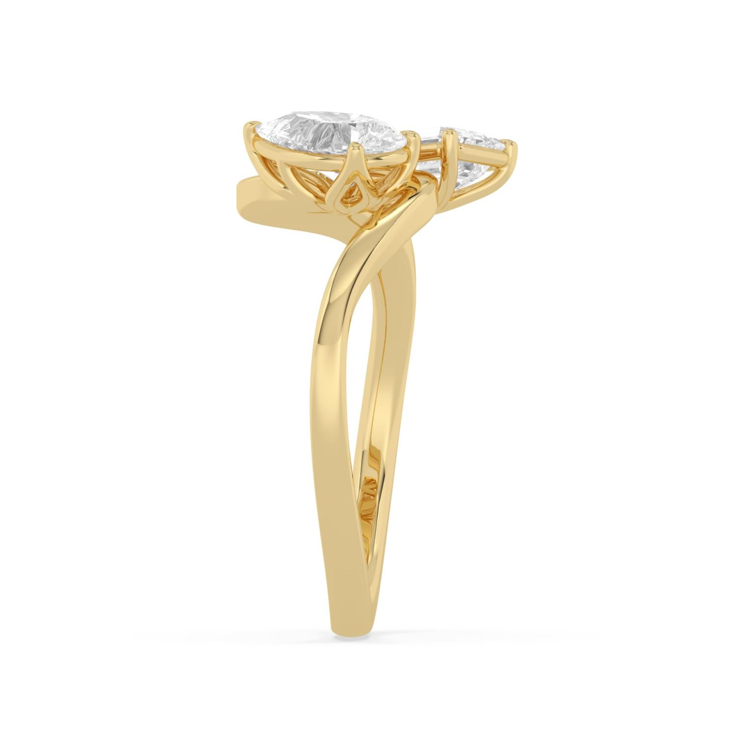 14K Yellow Gold 1.54CTW. Lab-Grown Diamond Pear and Emerald-Cut Two-Stone Ring