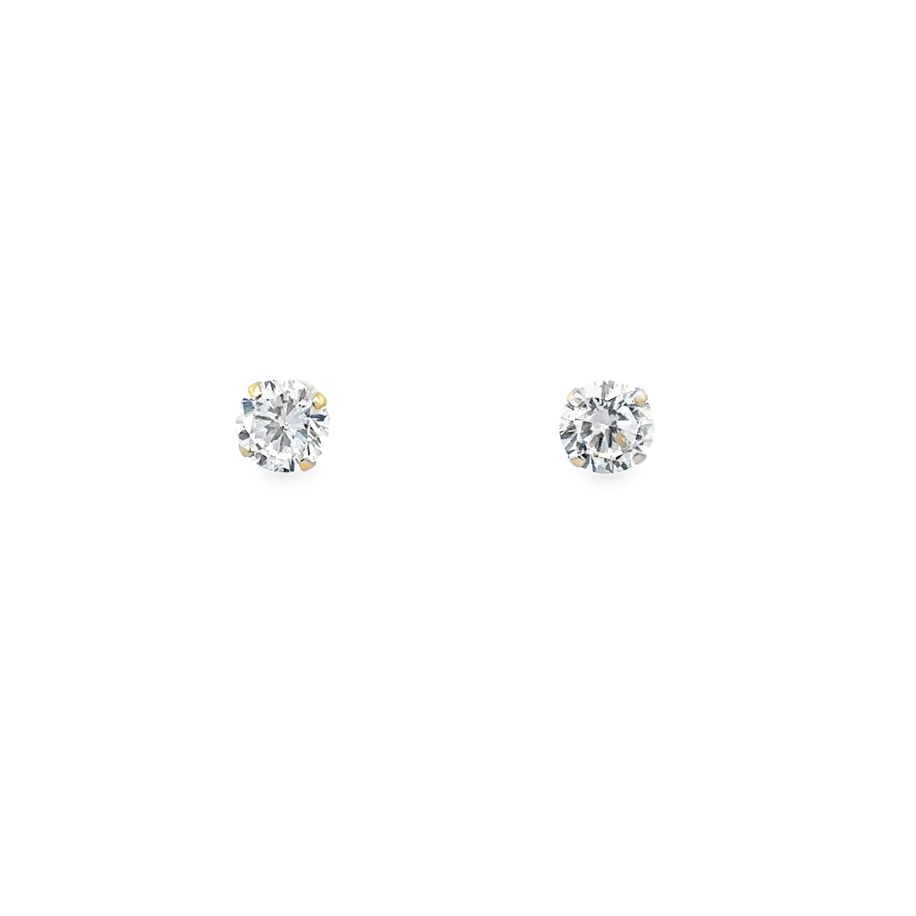 14K Yellow Gold White CZ Stud Earrings