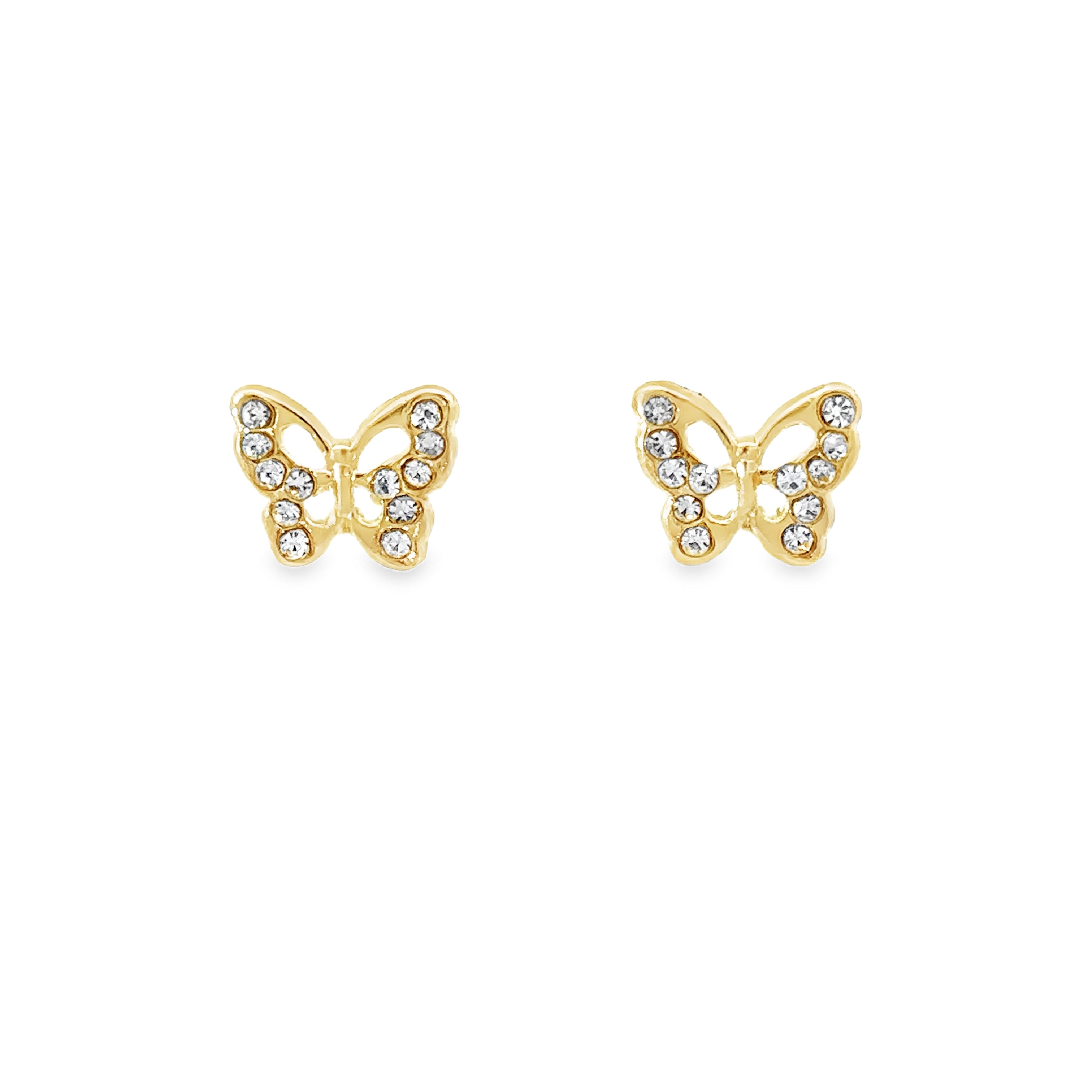 14K Yellow Gold Butterfly Stud Earrings With White CZ