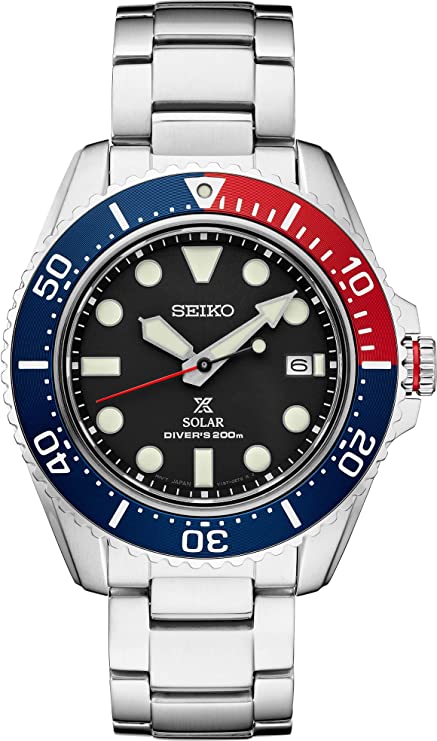 SEIKO MEN'S PROSPEX Solar Diver Blue And Red Timing Bezel Watch