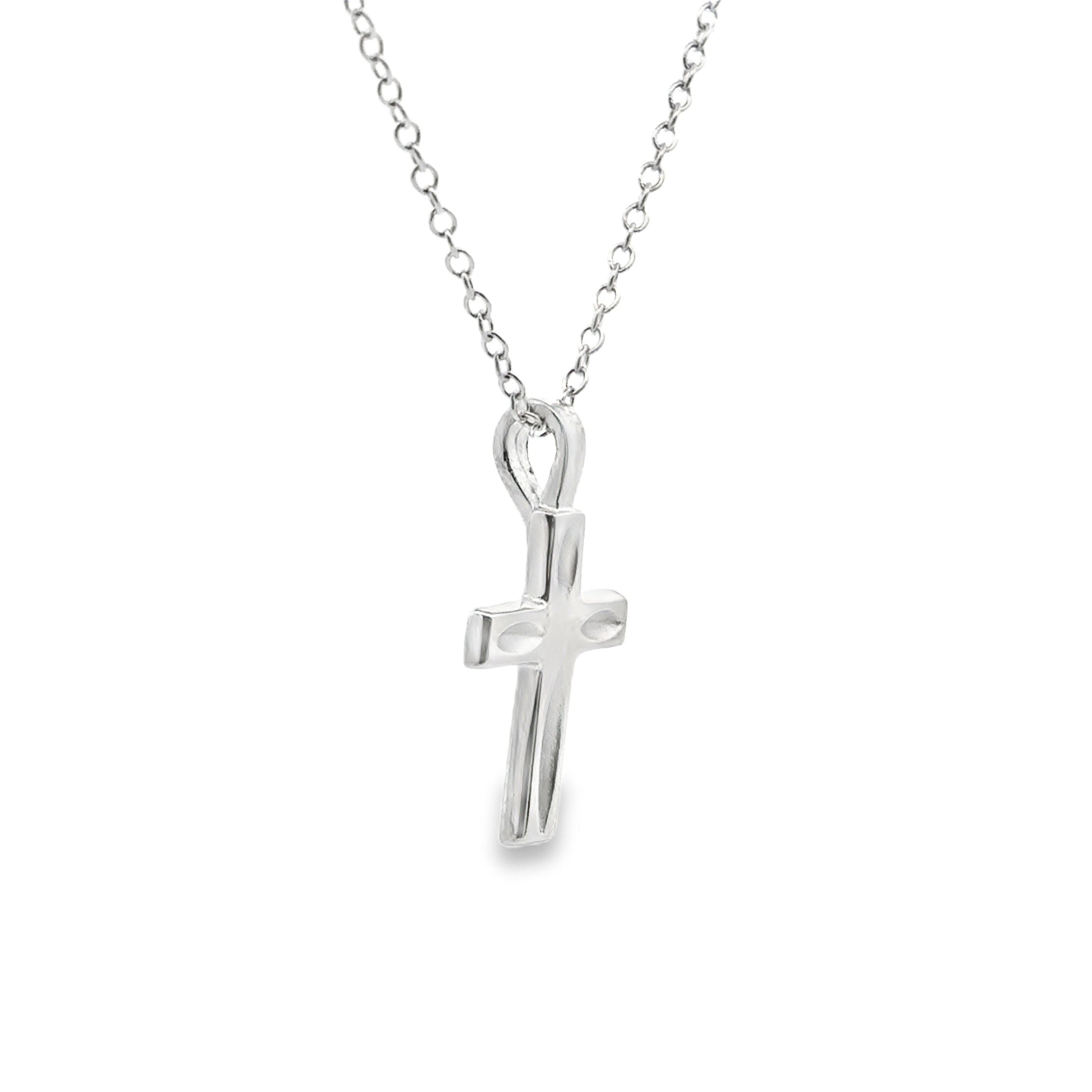 Sterling Silver Solid Carved Cross Pendant Necklace
