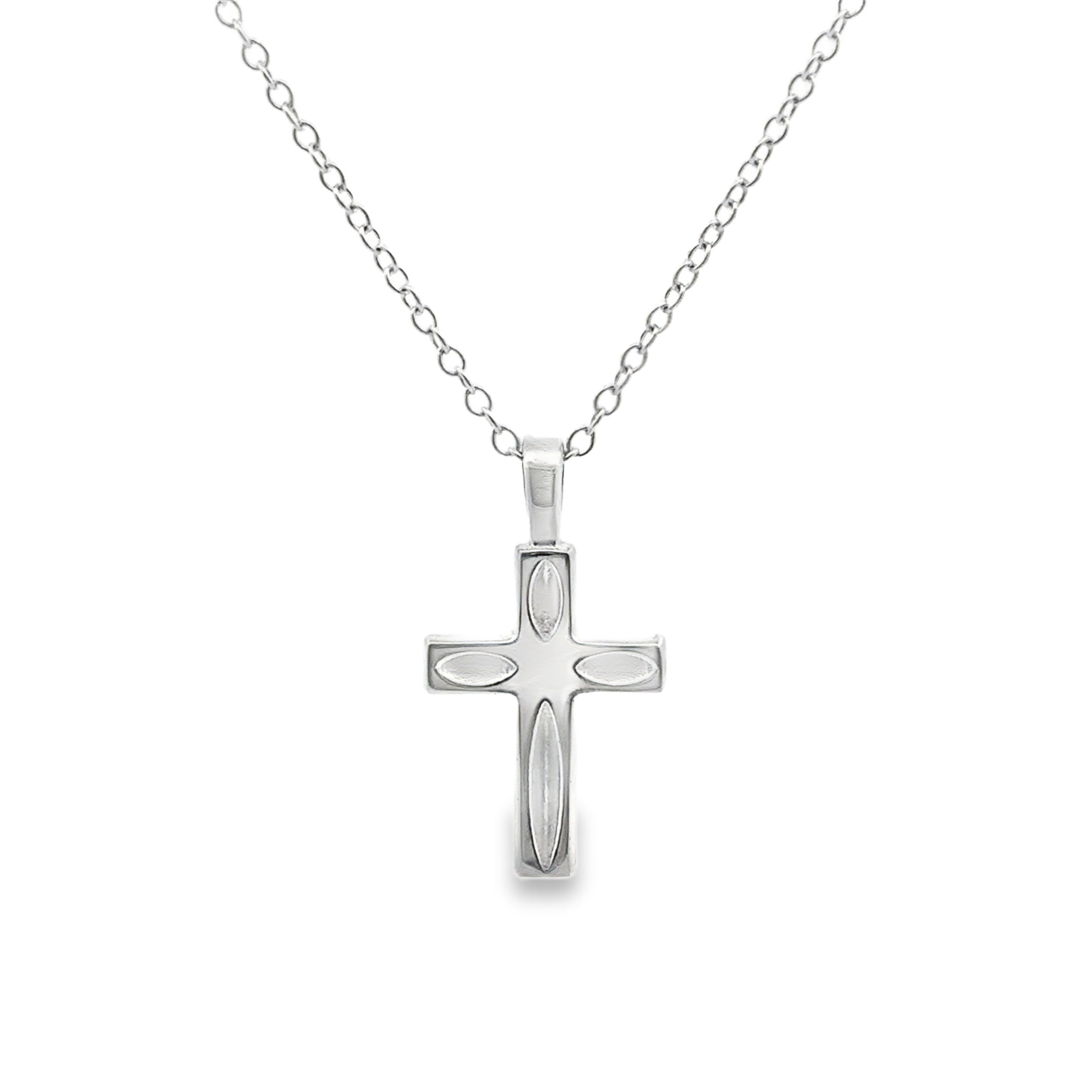 Sterling Silver Solid Carved Cross Pendant Necklace