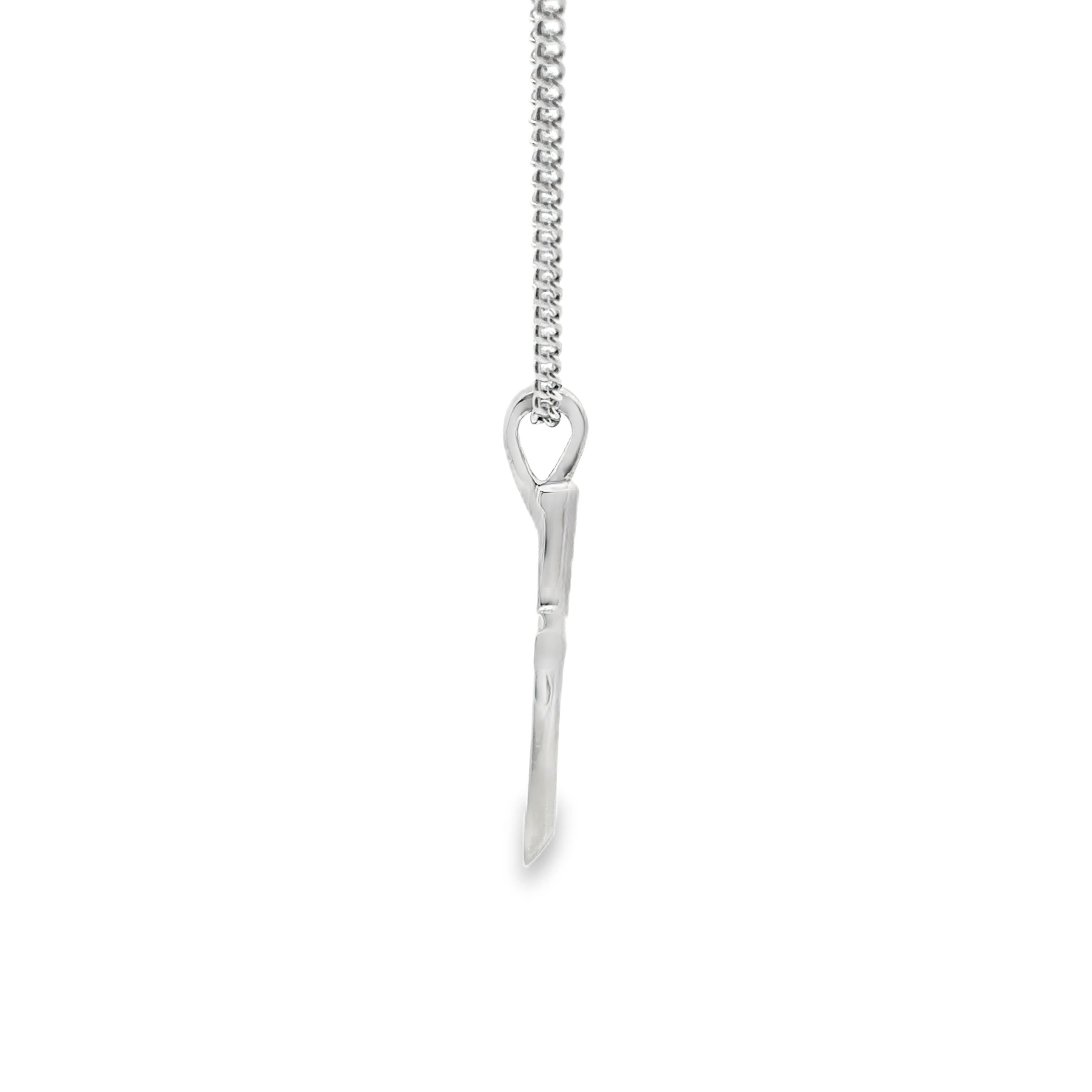 Sterling Silver Solid Half-Round Cross Pendant Necklace
