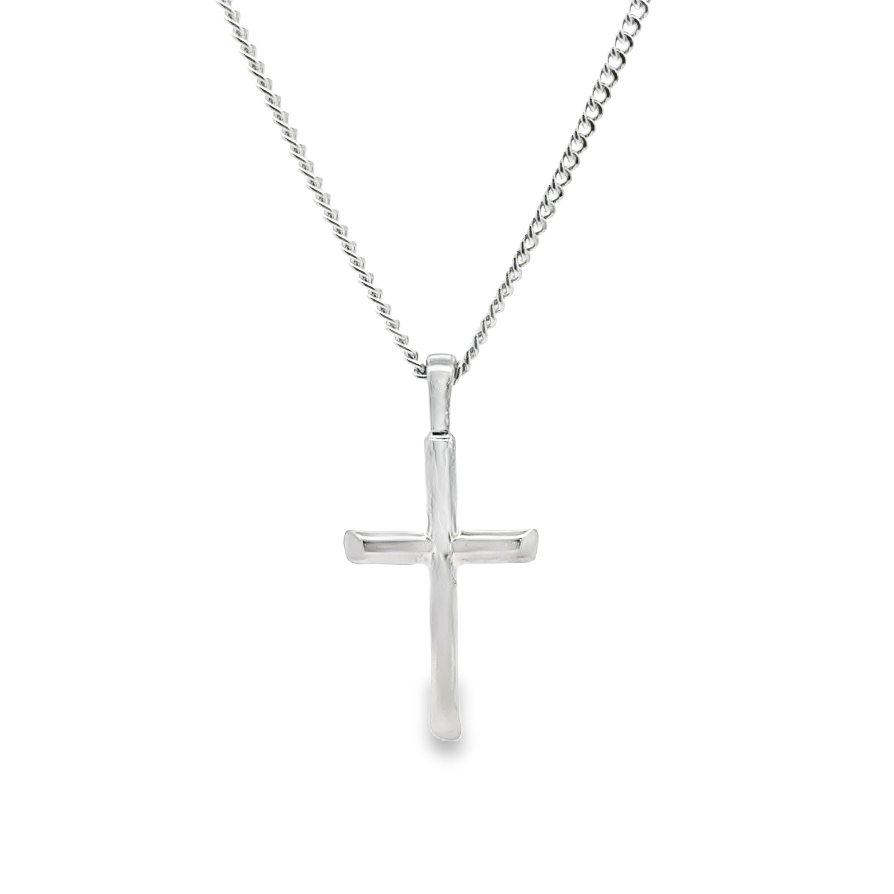 Sterling Silver Solid Half-Round Cross Pendant Necklace