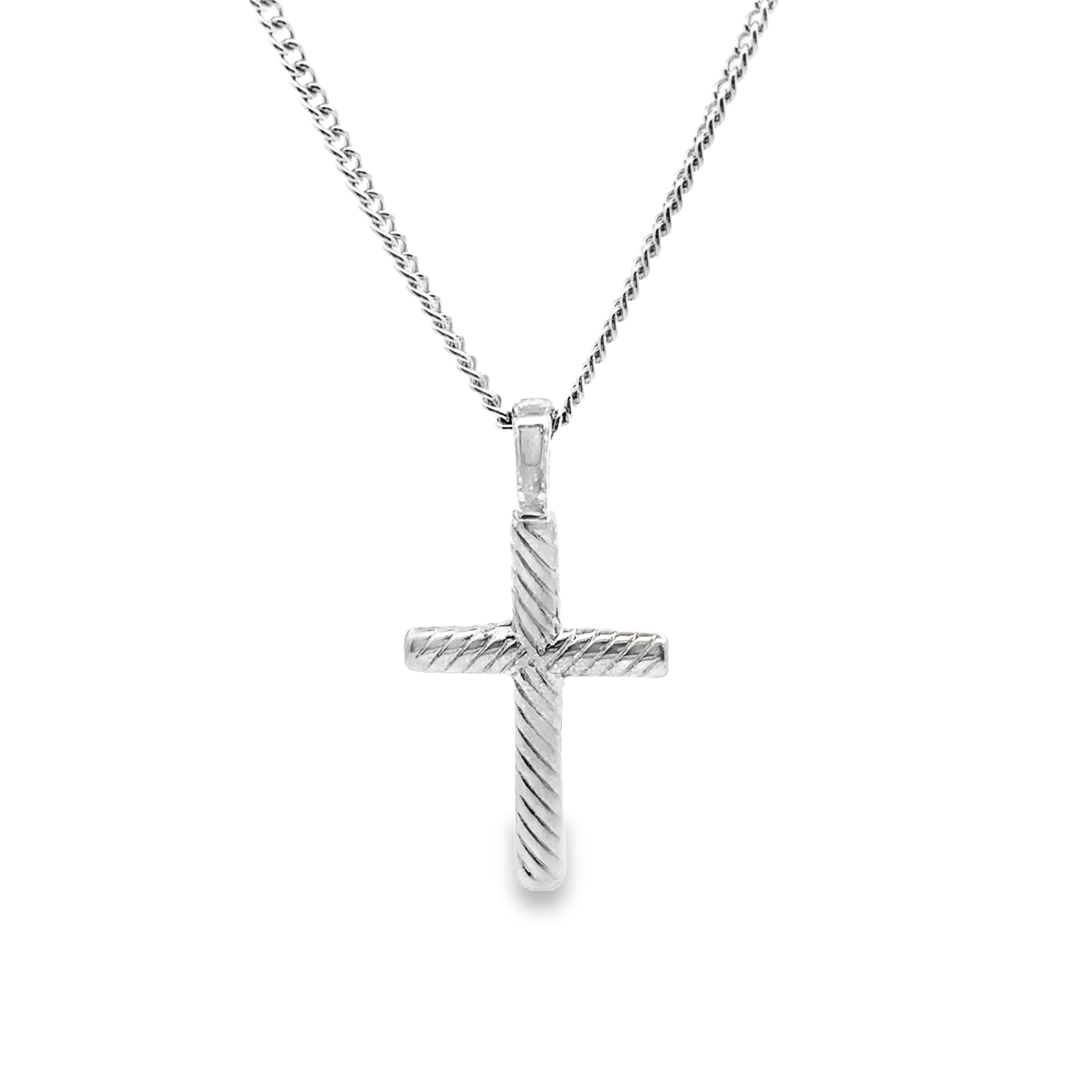 Sterling Silver Solid Rope-Style Cross Pendant Necklace