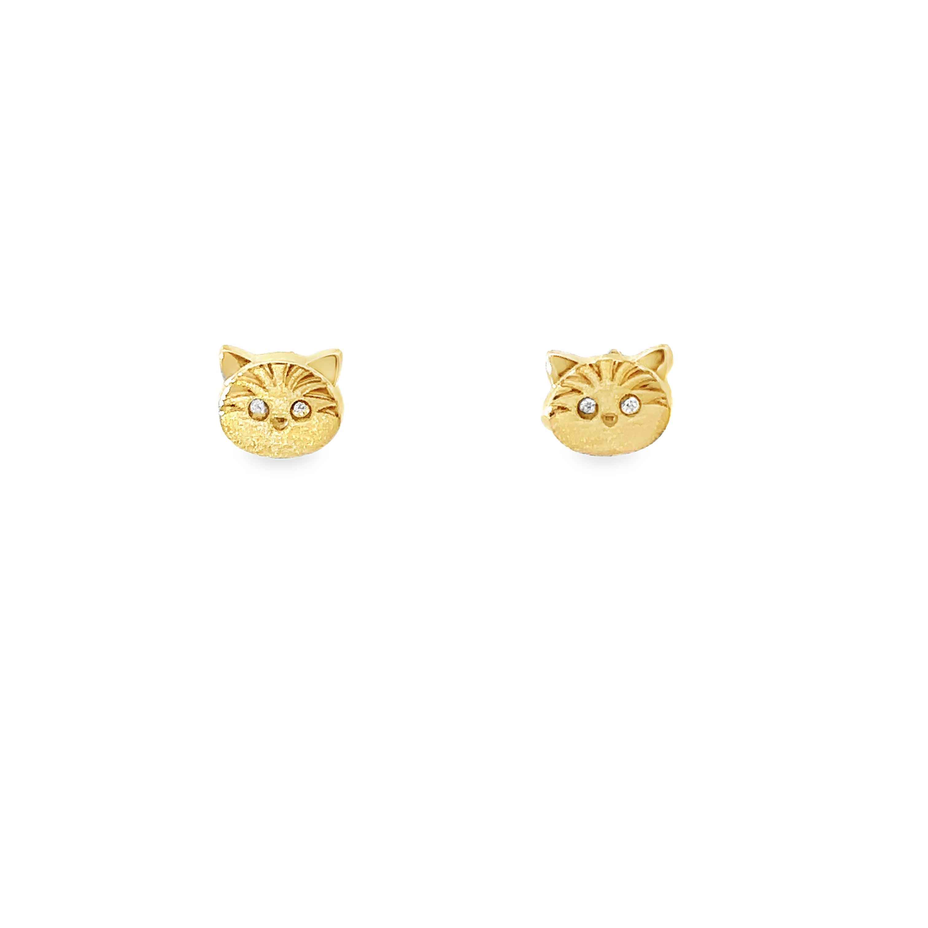 14K Yellow Gold Cat Stud Earrings