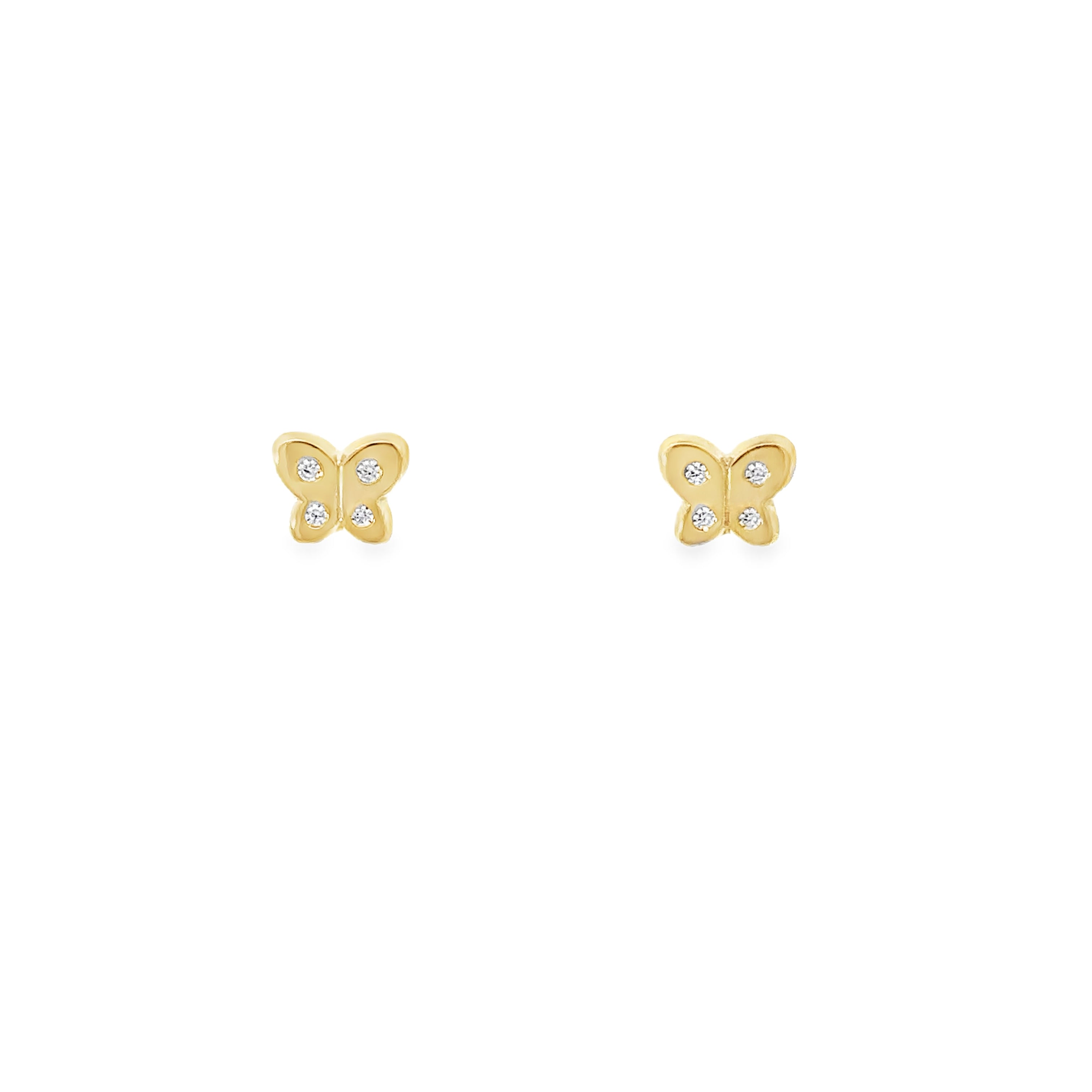 14K Yellow Gold Butterfly Stud Earrings With CZ