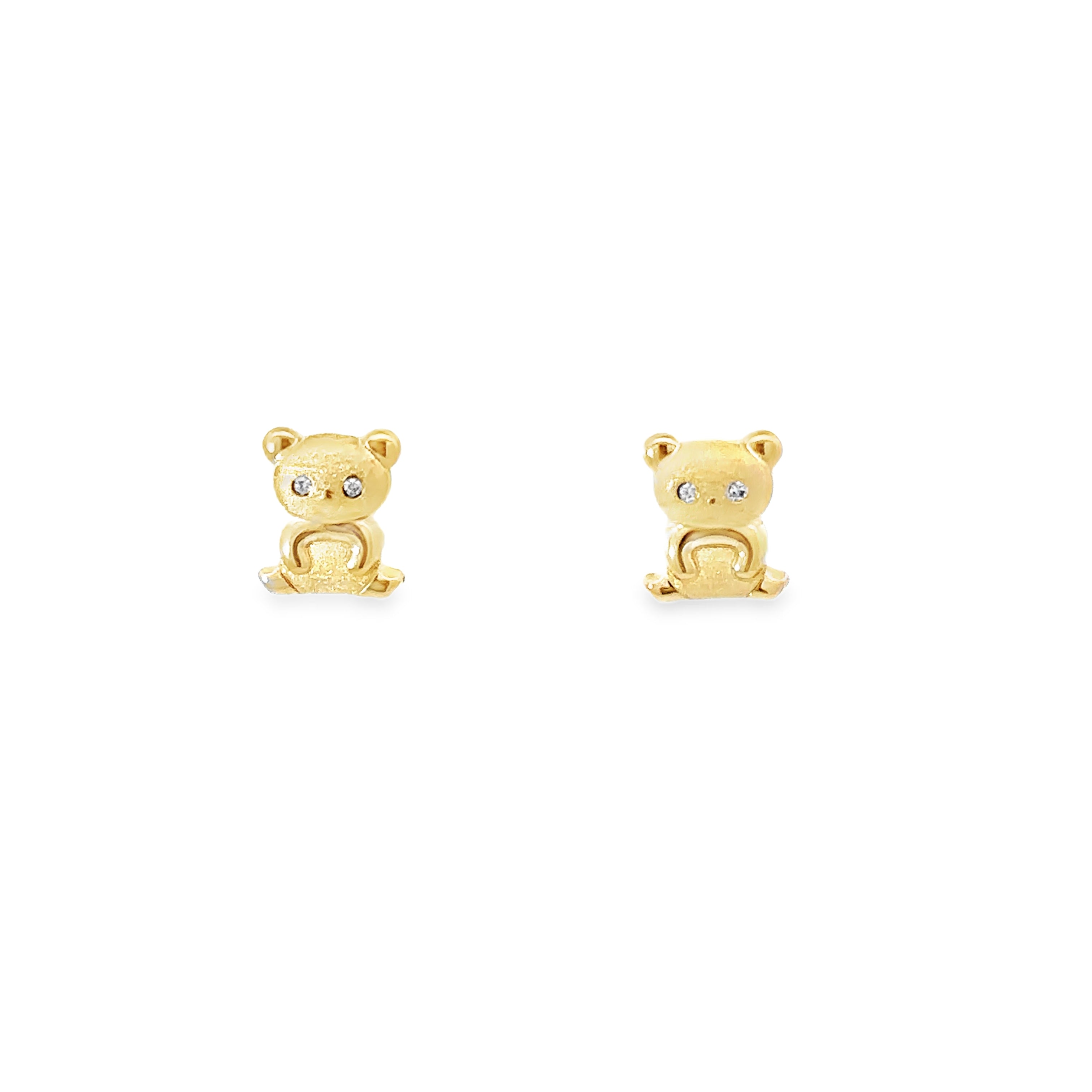 14K Yellow Gold Teddy Bear Stud Earrings