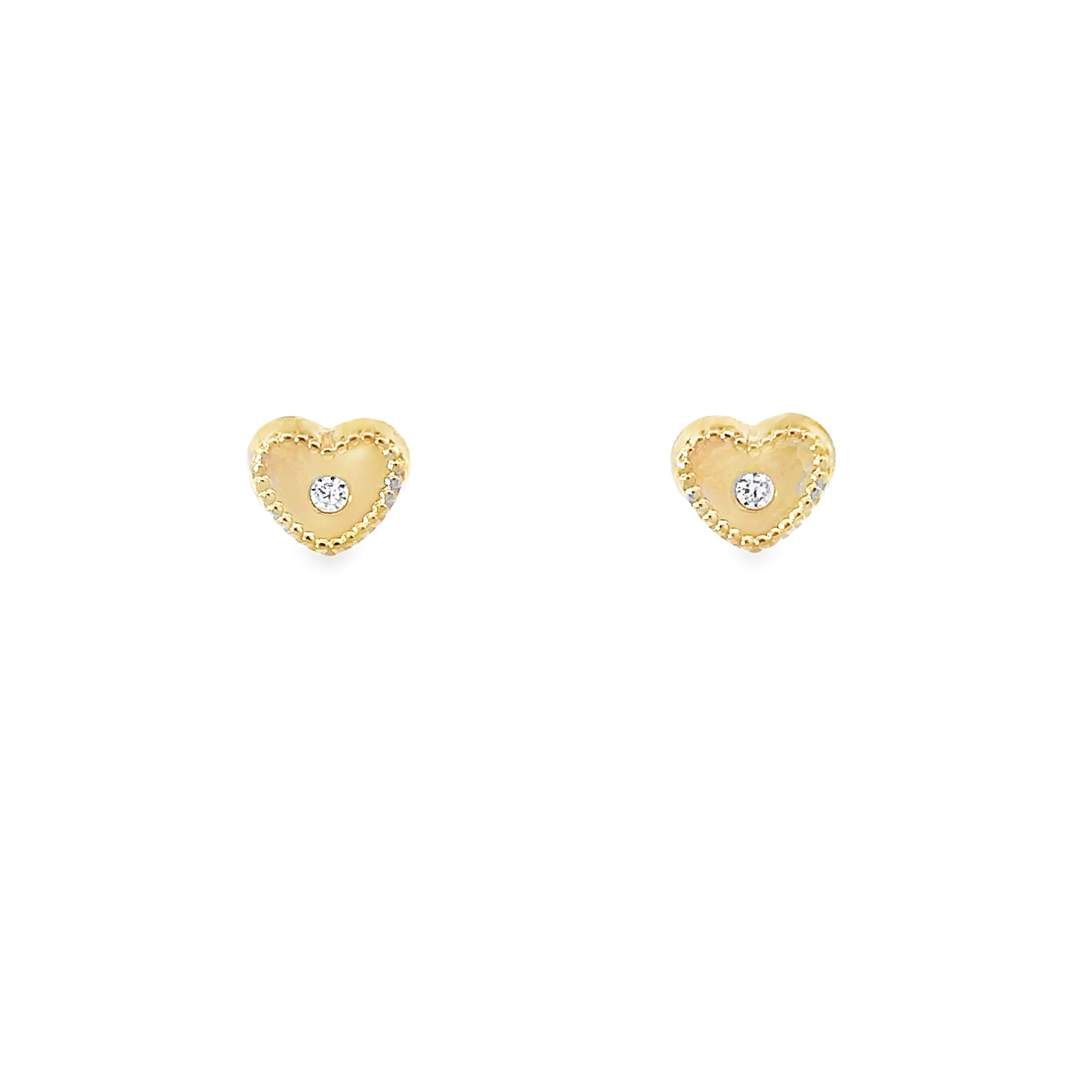 14K Yellow Gold Heart Stud Earrings With CZ