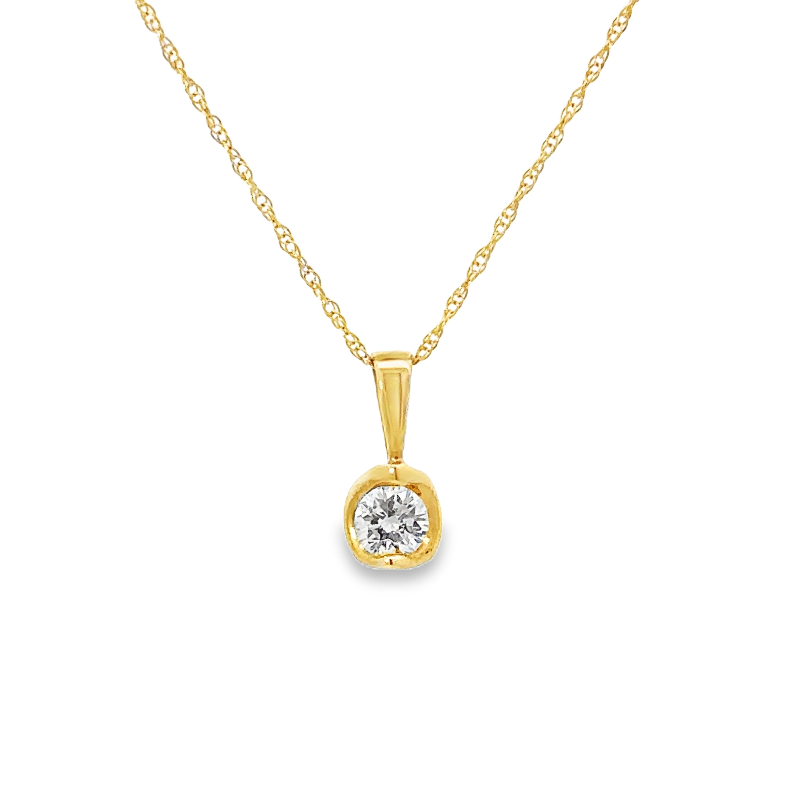 14K Yellow Gold 1/5CT. Round Tension-Set Diamond Pendant Necklace