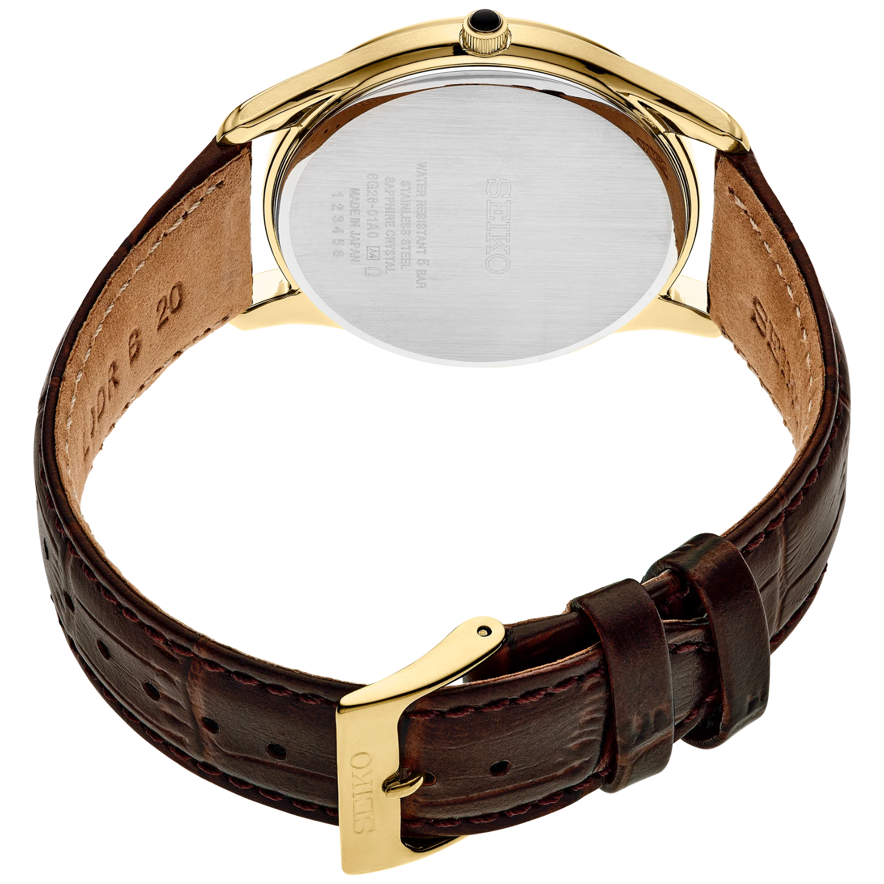 SEIKO Essentials Gold-Tone Quartz White Dial Watch with Leather Strap